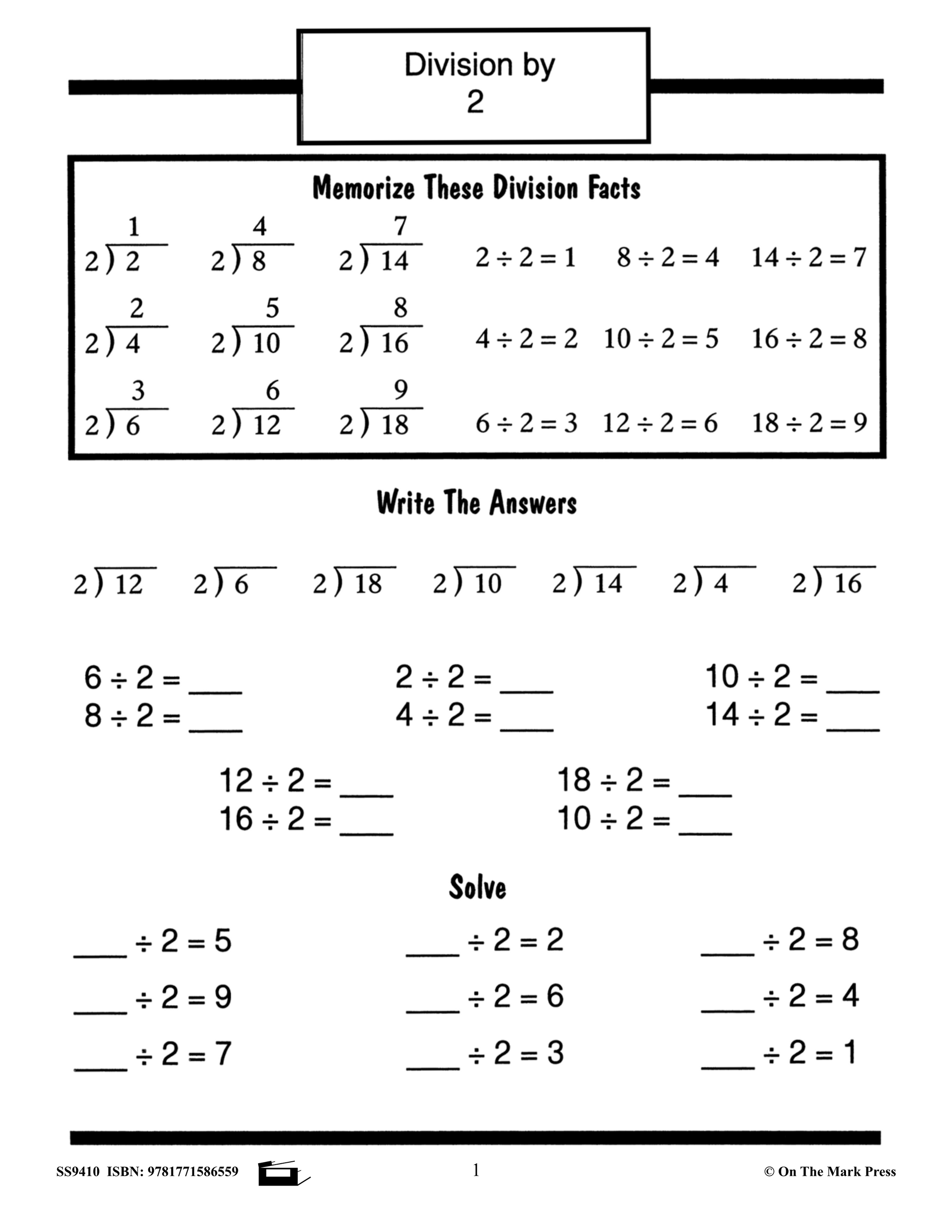 Division Drill Facts Workbook Grades 3/4