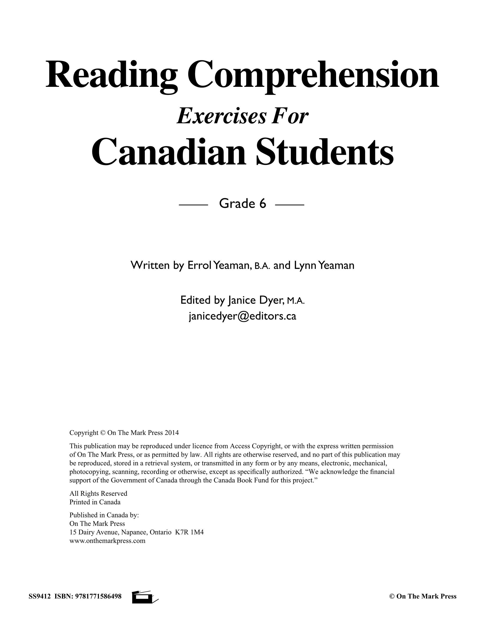 Reading Comprehension Exercises Grade 6 for the Ontario Standardized Test!
