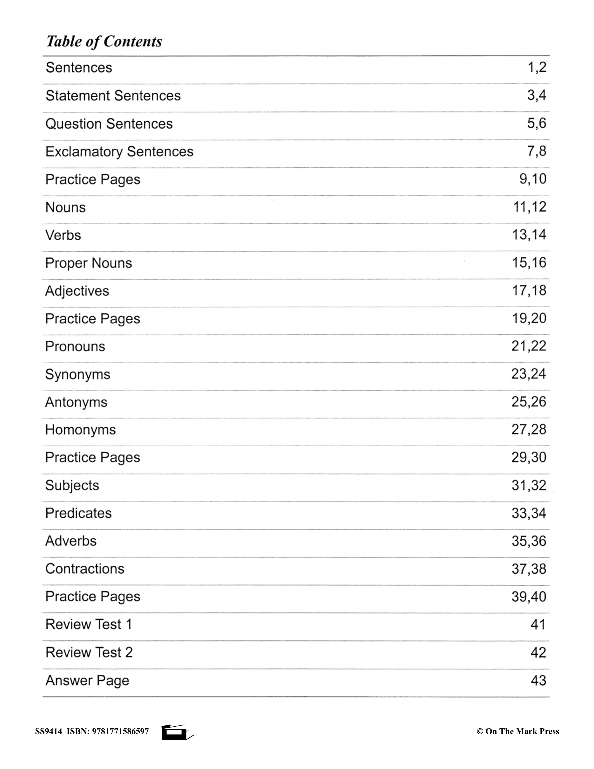 Canadian Basic Grammar Skills Workbook Grades 3/4