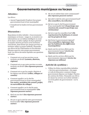 Gouvernements Municipaux Ou Locaux  Plan De Cours 4e à 8e année