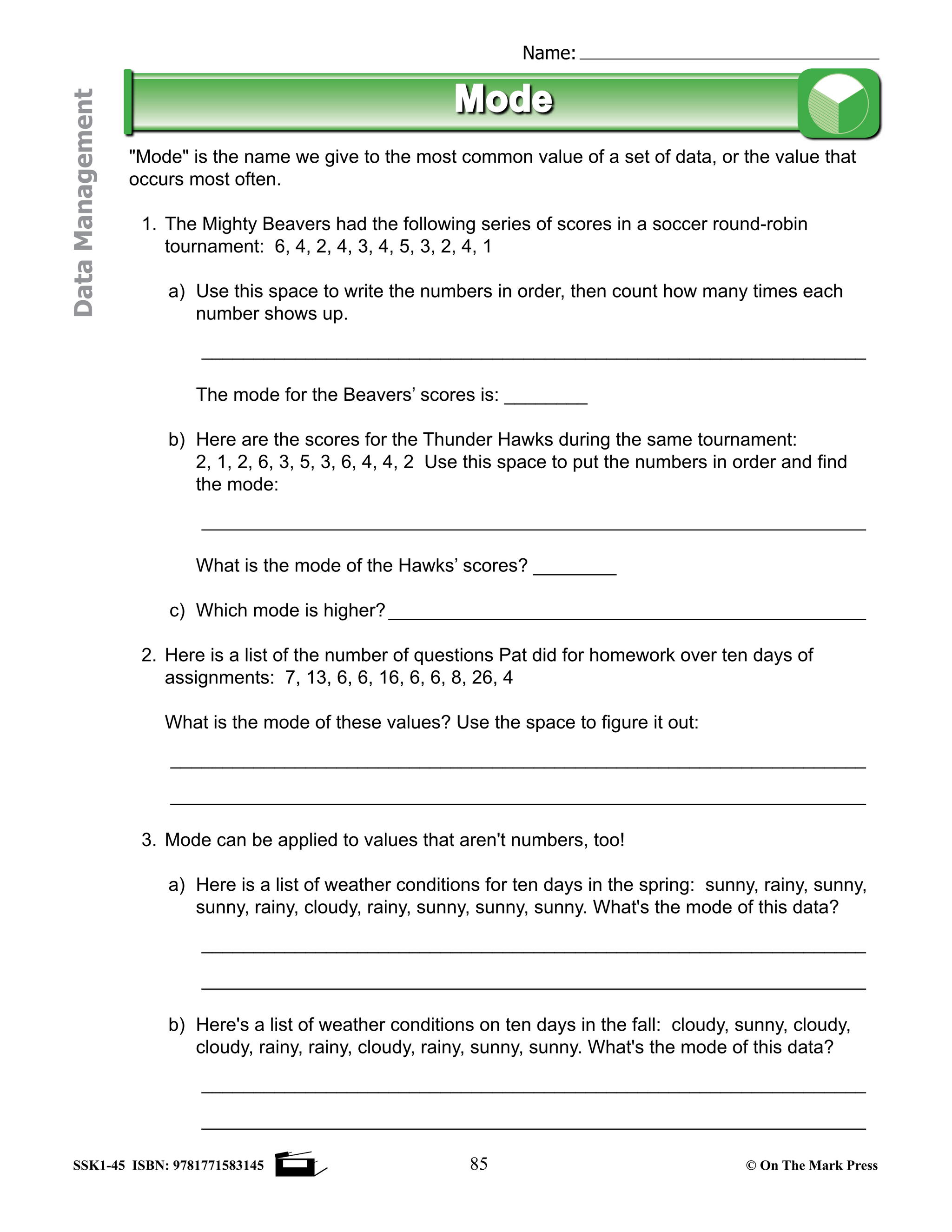 Canadian Data Management Lesson Plans & Activities Grade 3