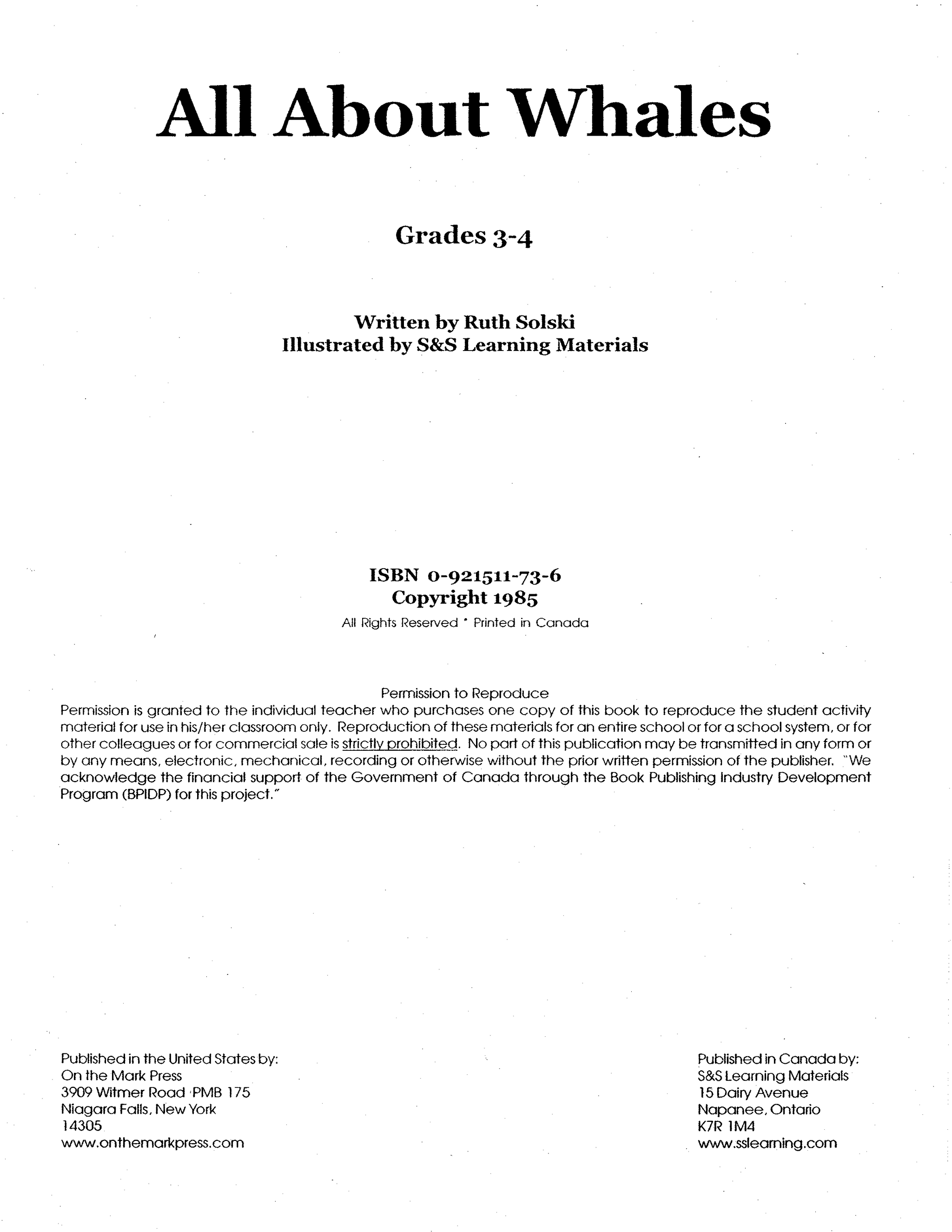 All About Whales Grades 3-4