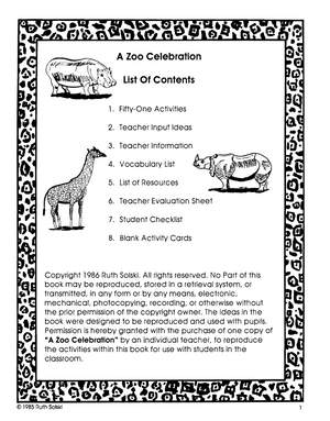 A Zoo Celebration Grades 3-4