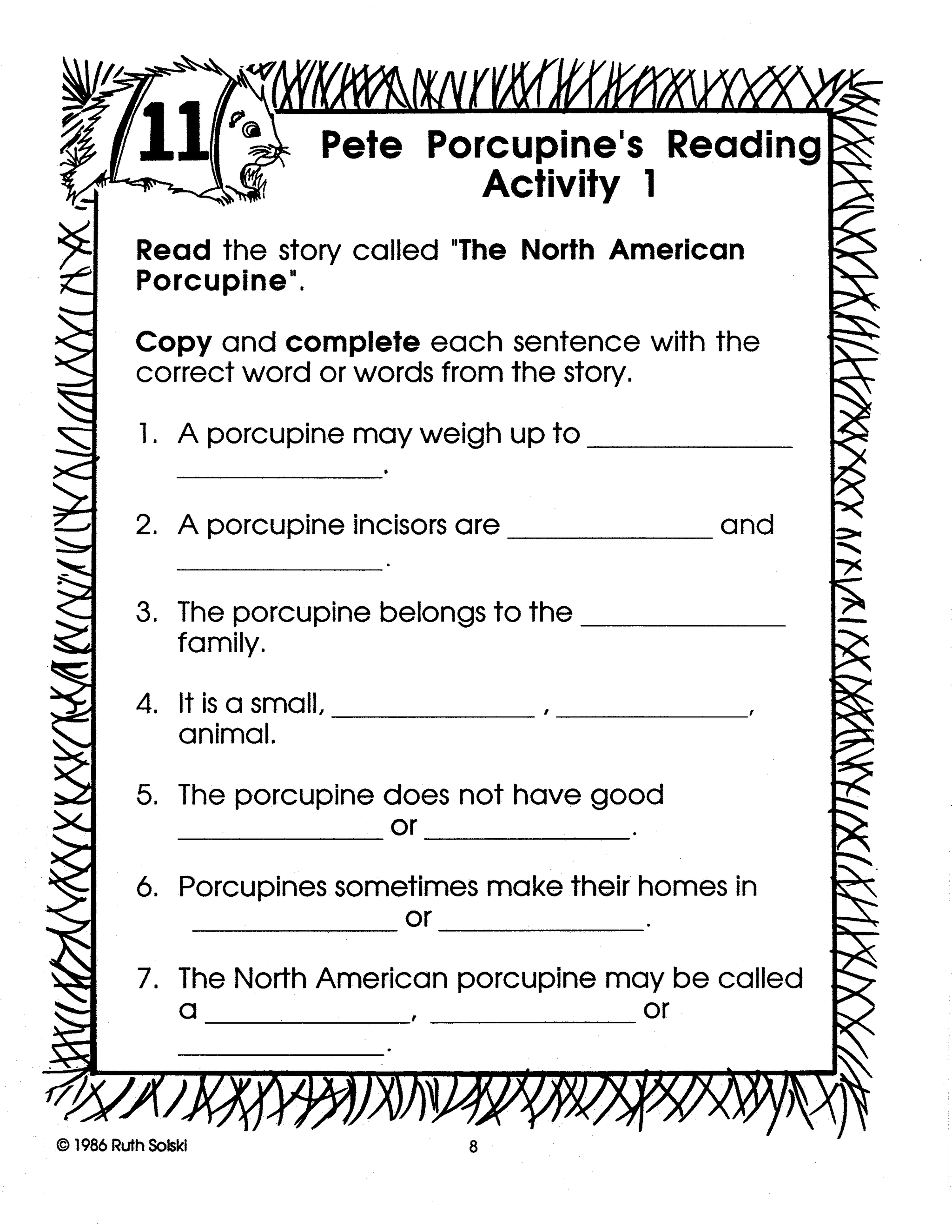 Porcupines Grades 3-5