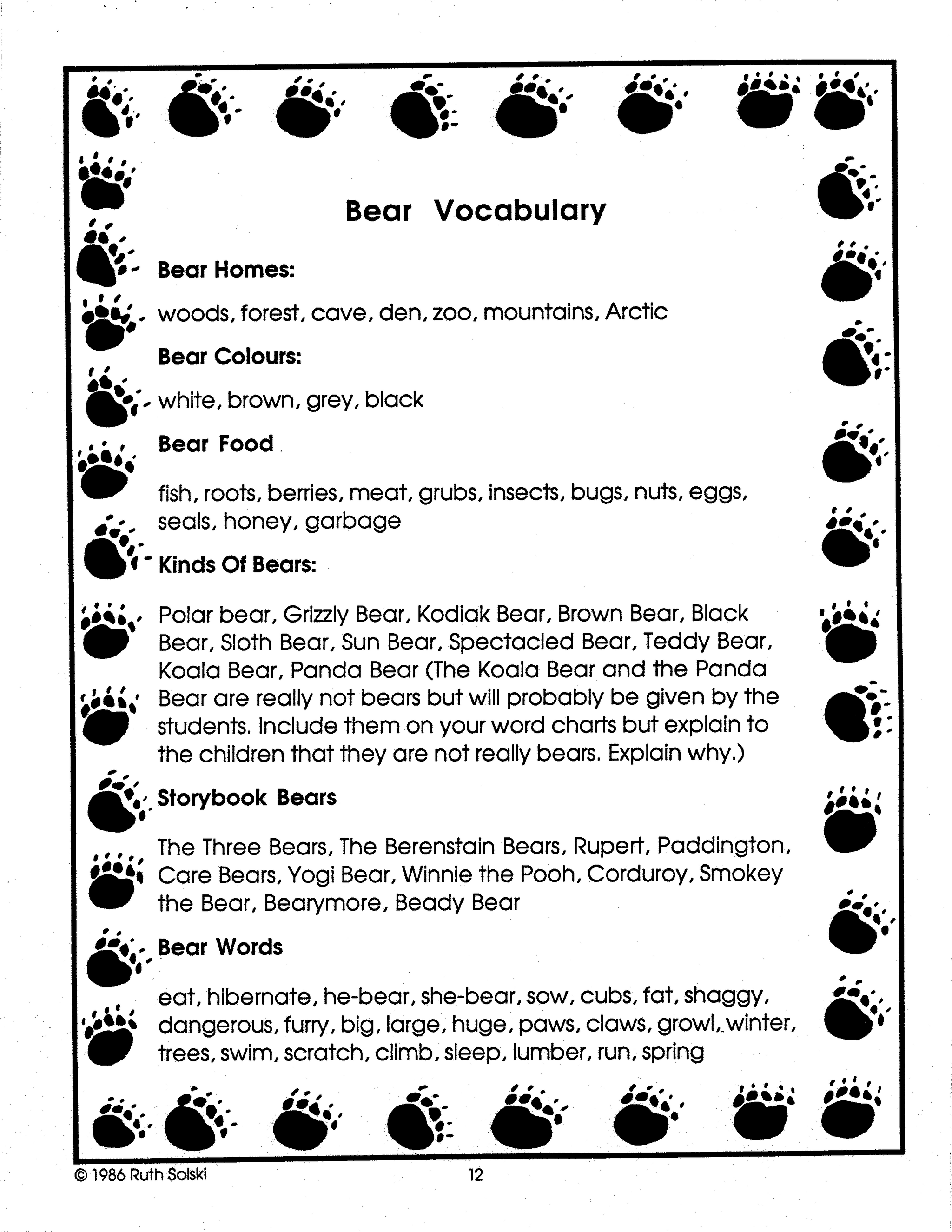 All About Bears Grade 1-2