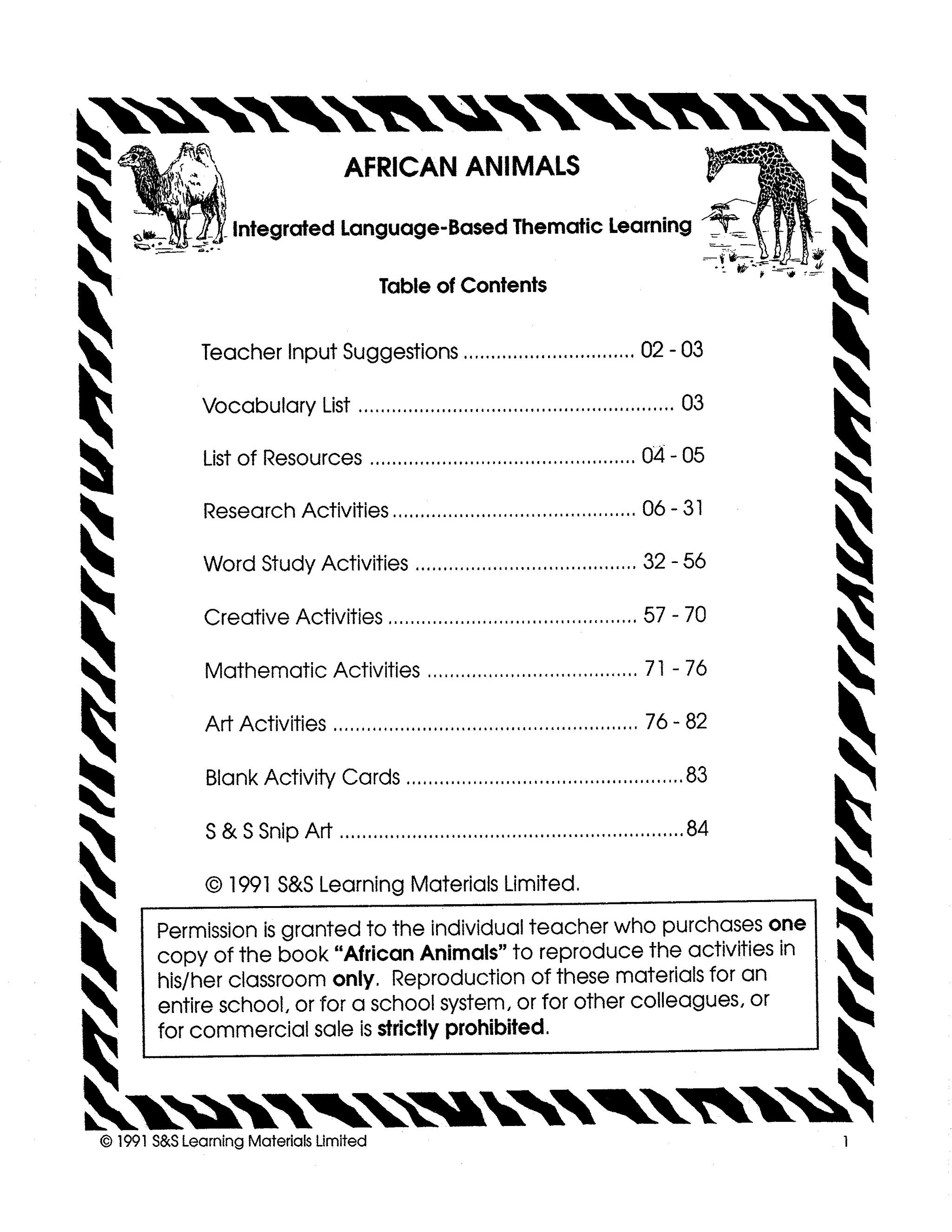 African Animals Grade 4-6