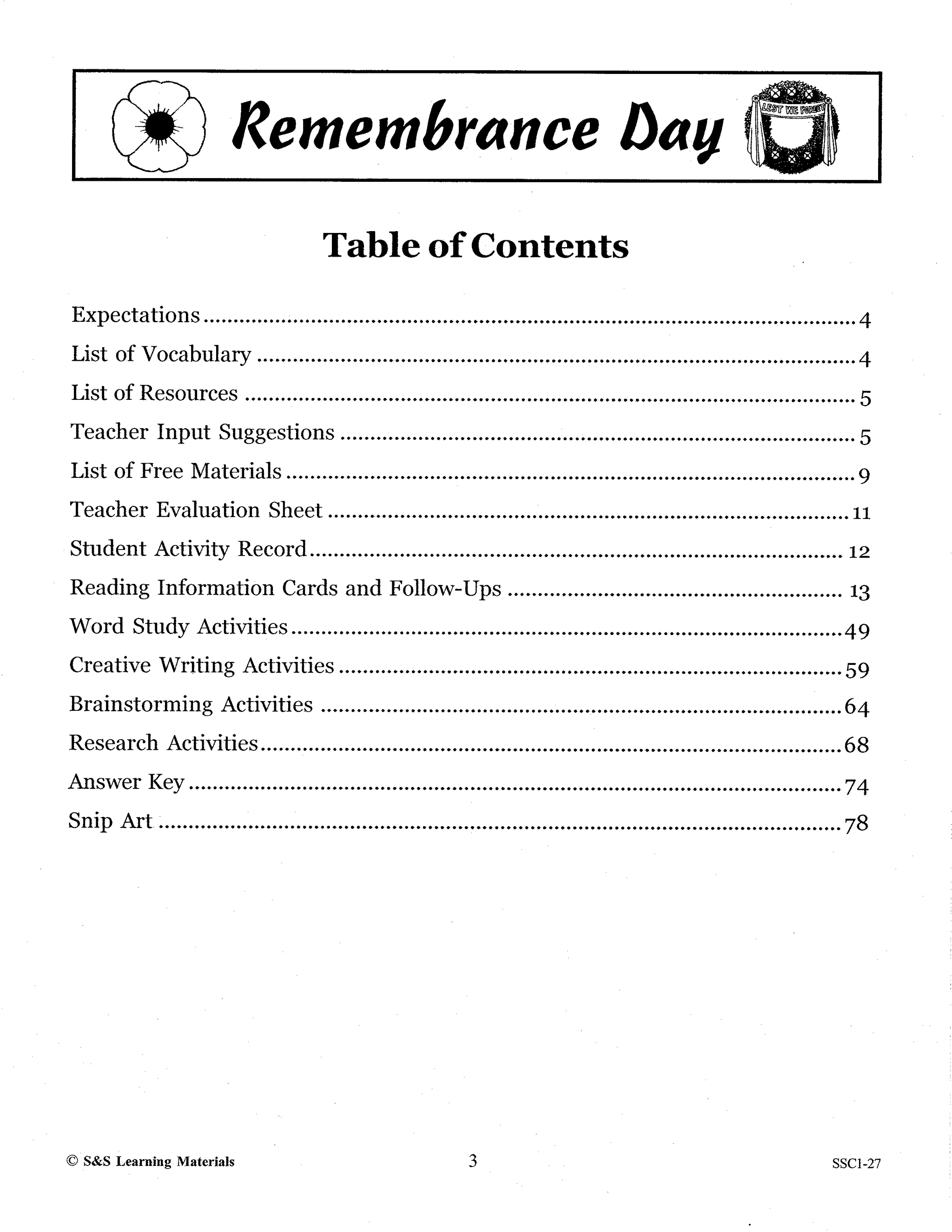 Lest We Forget Grades 4-6 (Remembrance Day)