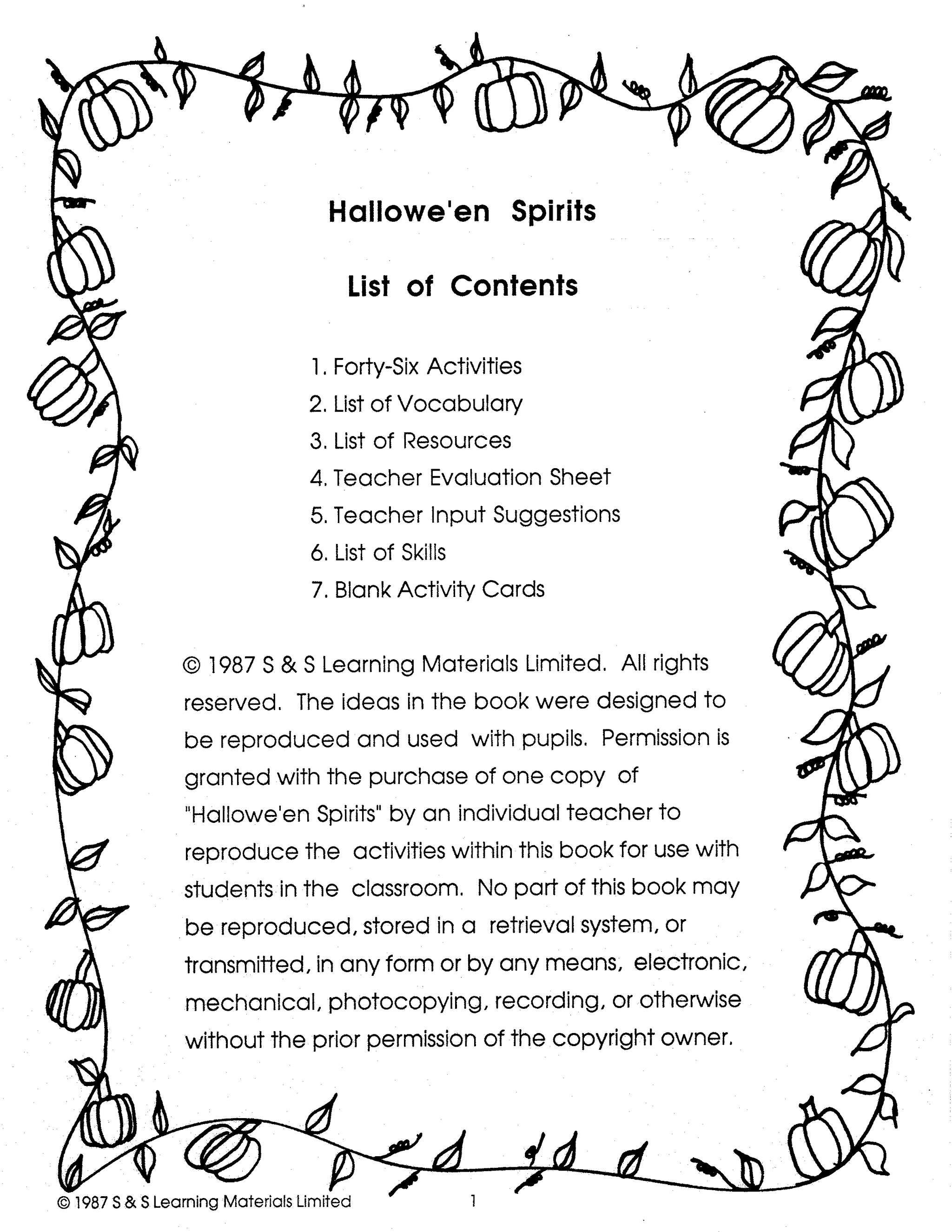 Hallowe'en Spirits Grades Prek-K