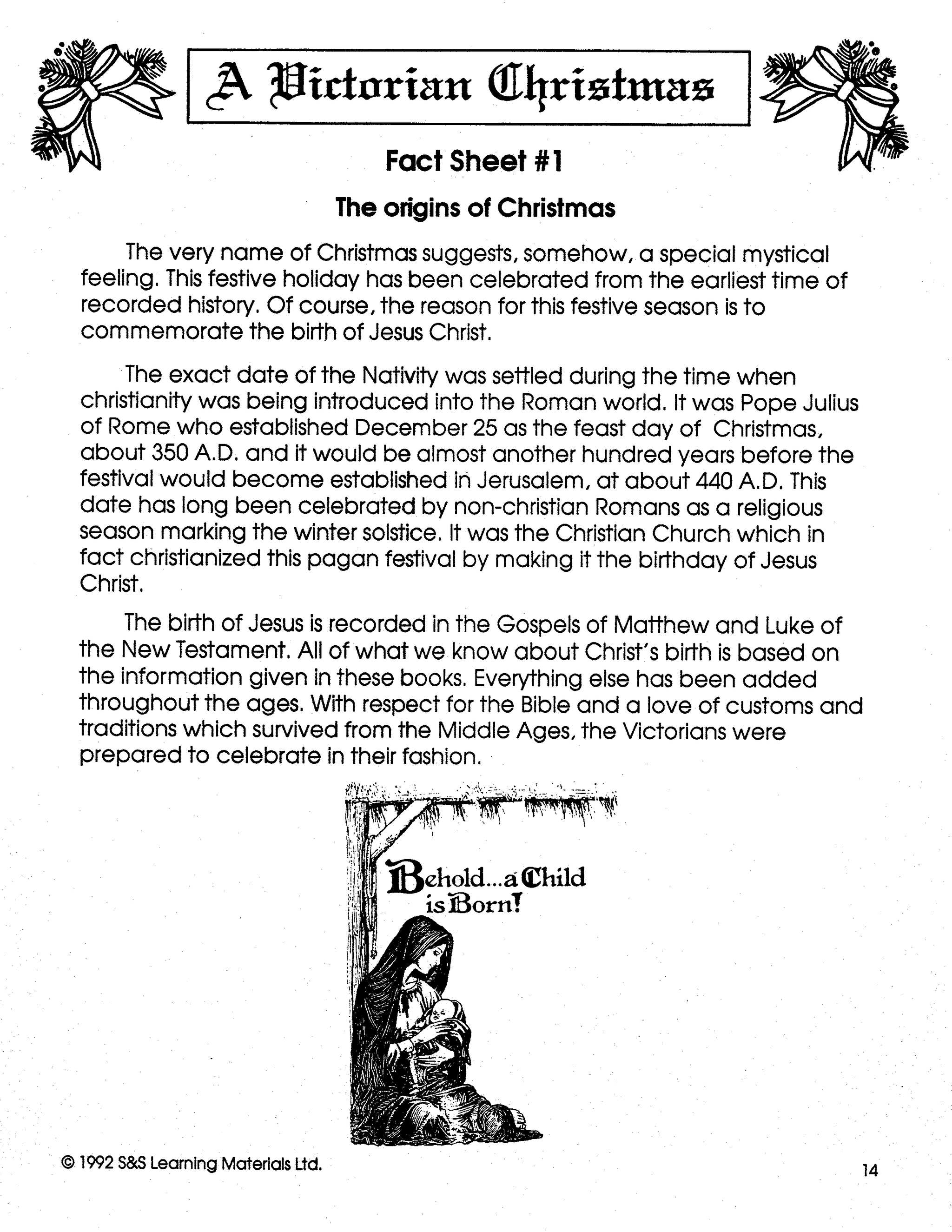 A Victorian Christmas Theme Grades 5-8