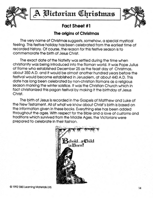 A Victorian Christmas Theme Grades 5-8