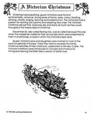 A Victorian Christmas Theme Grades 5-8