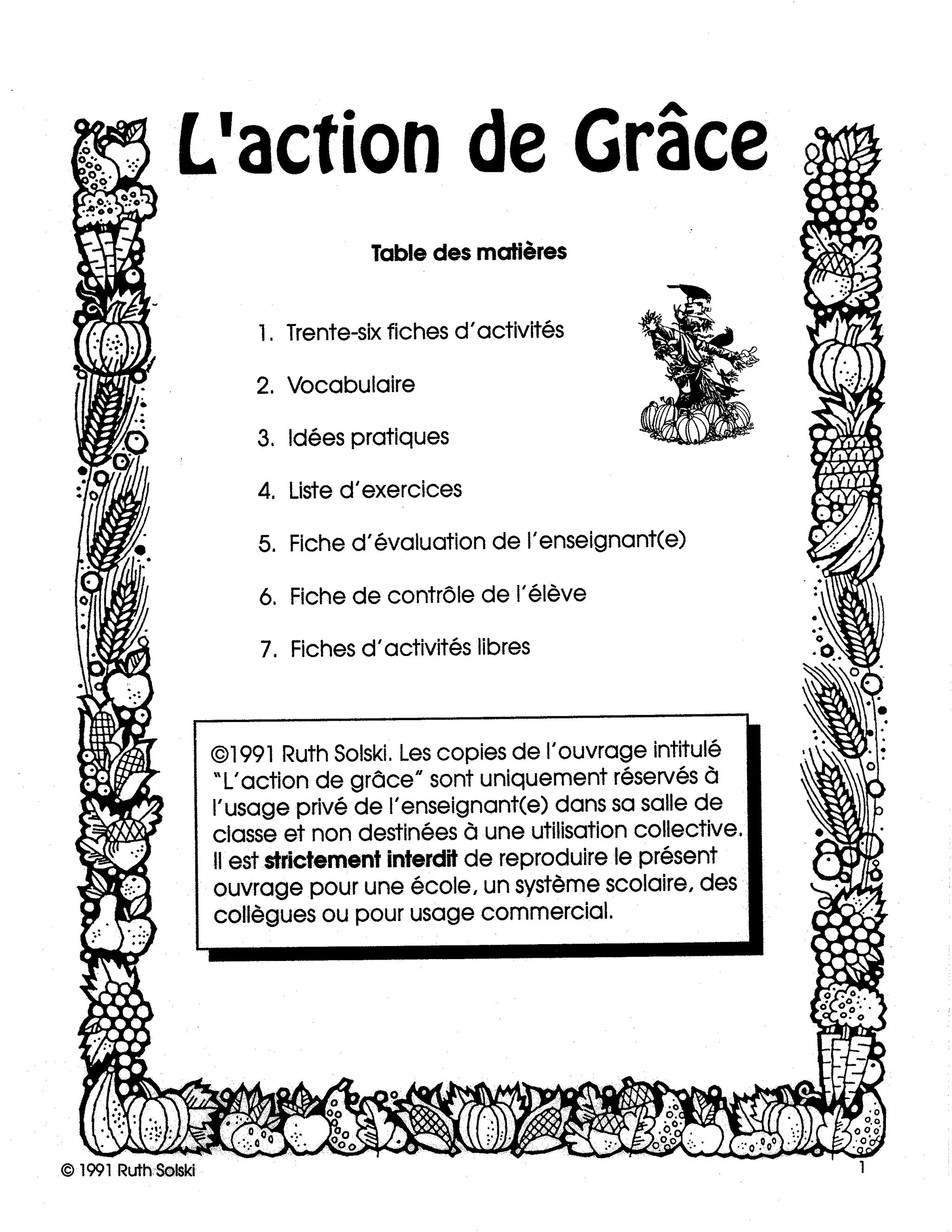 L'action de grâce 2e à 3e année