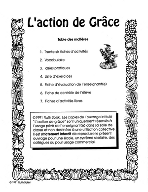 L'action de grâce 2e à 3e année