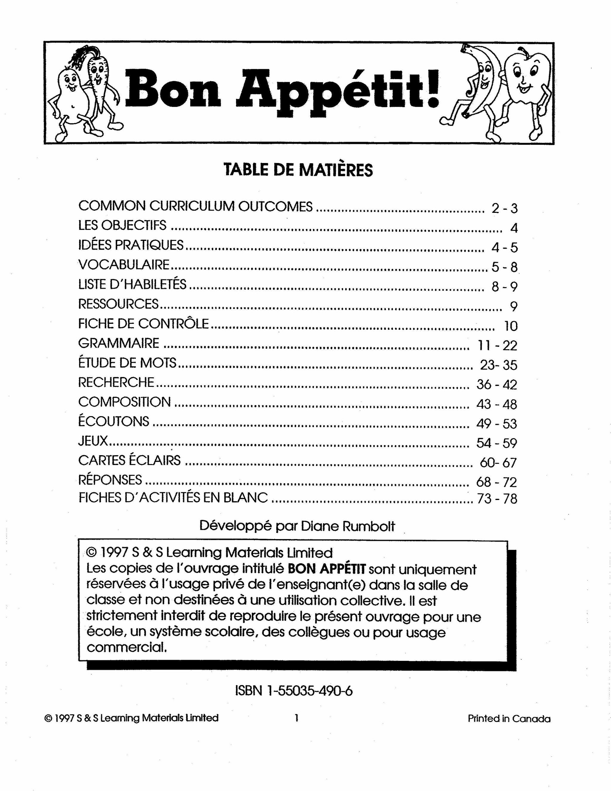 Bon appétit! 7e à 8e année