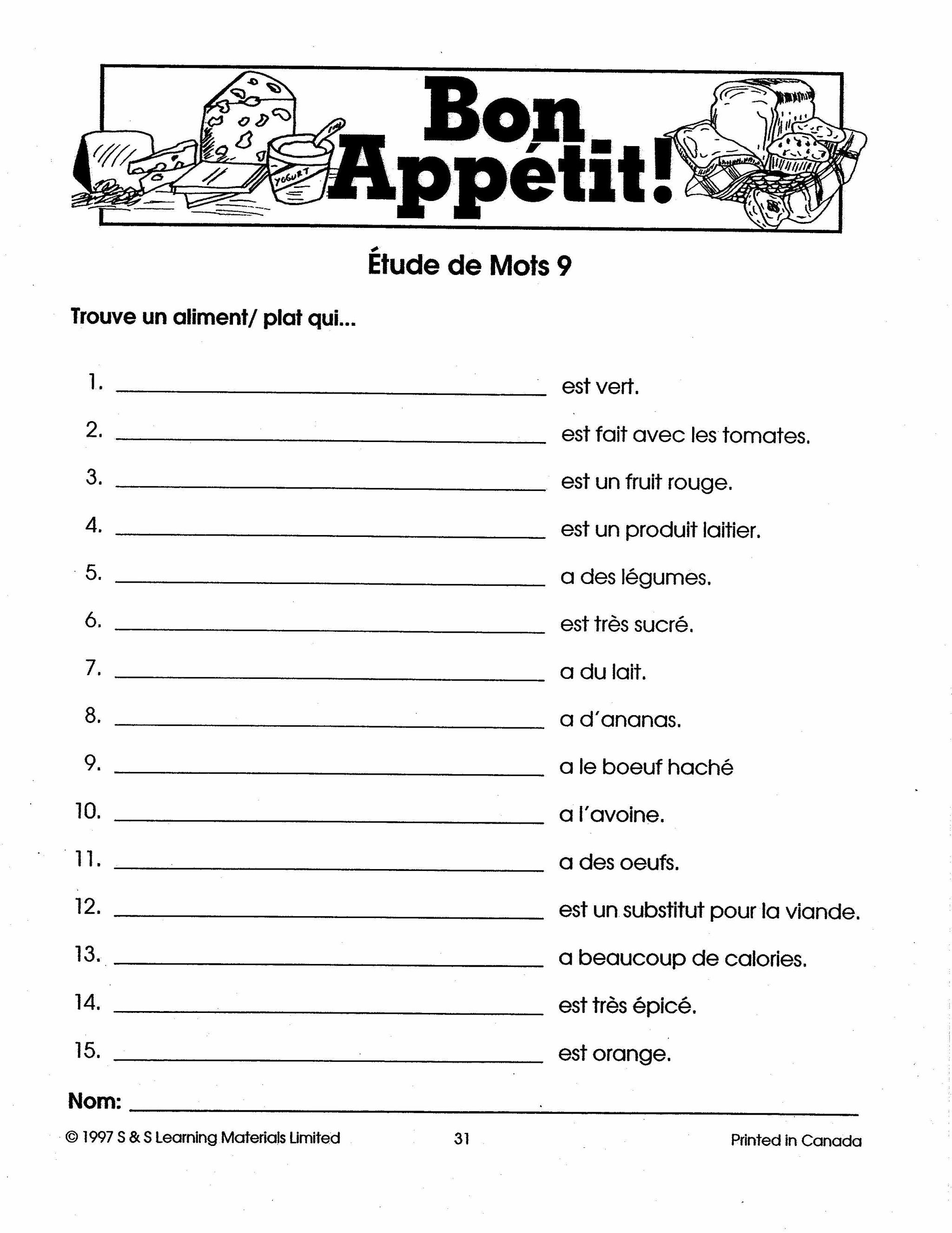 Bon appétit! 7e à 8e année