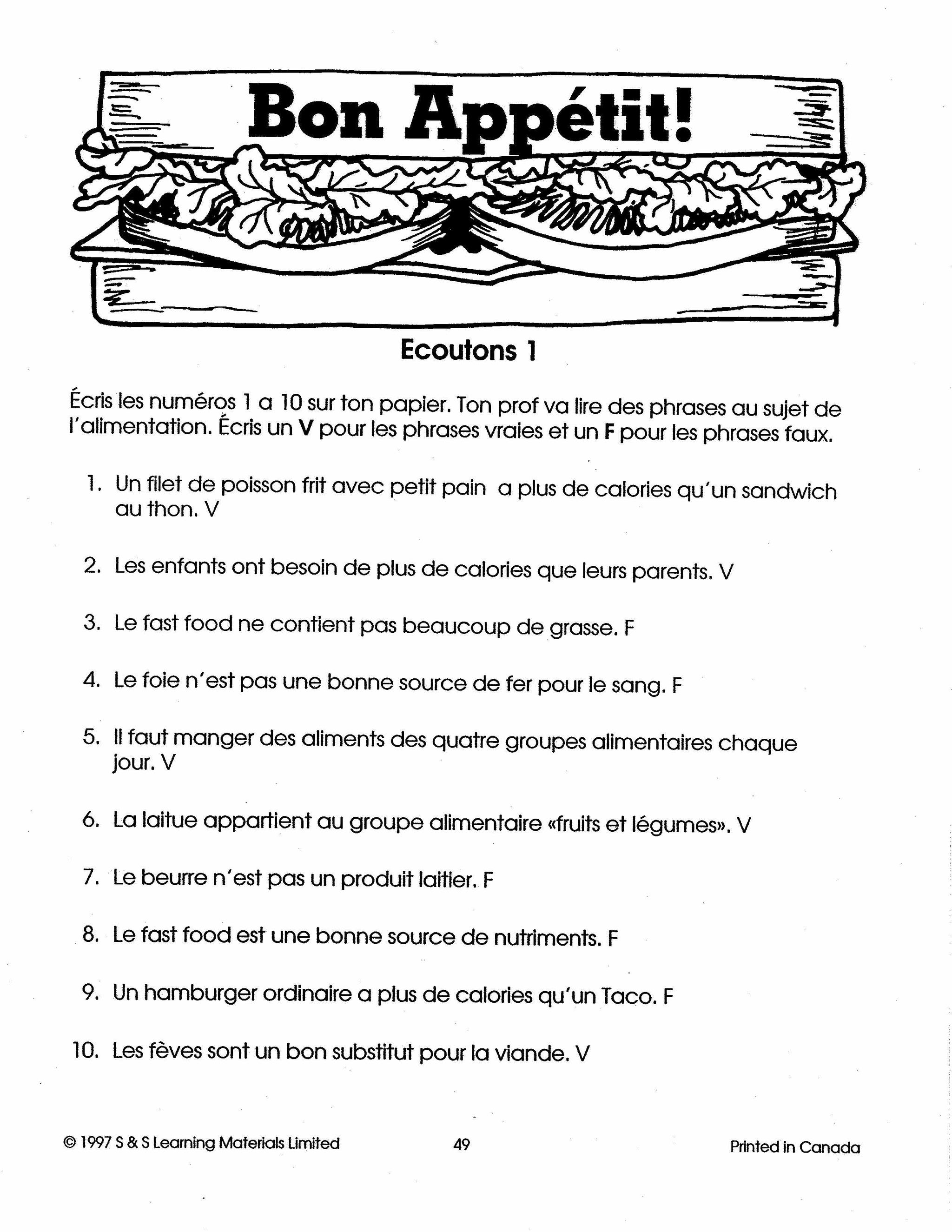 Bon appétit! 7e à 8e année