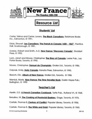 New France Part I: The Founders 1608-1700 Grades 7-8