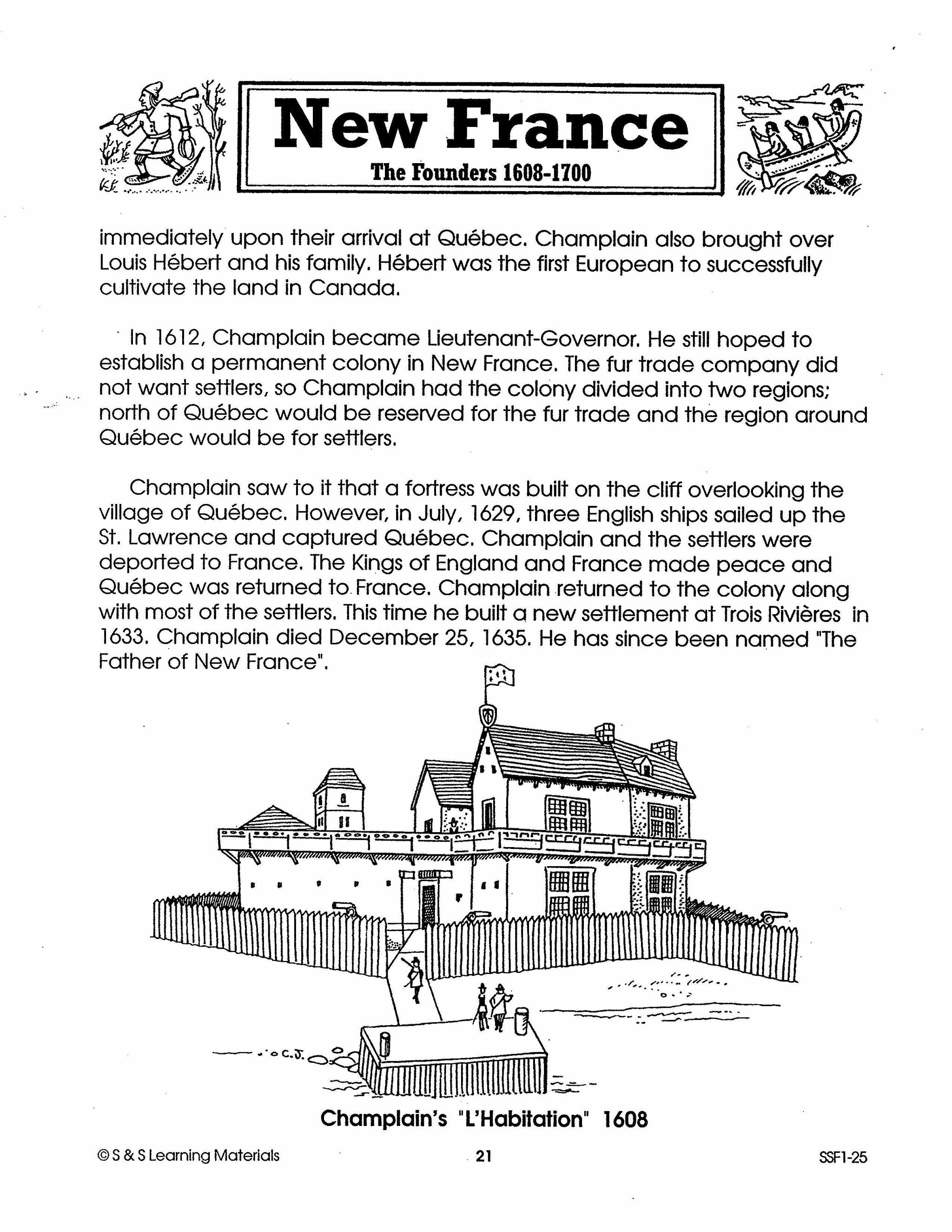 New France Part I: The Founders 1608-1700 Grades 7-8