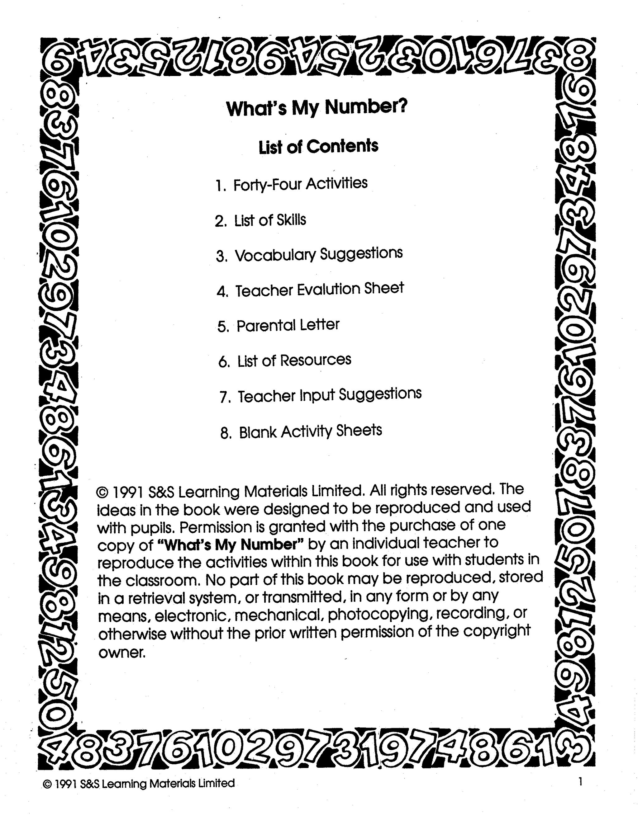 What's My Number? Prek-K