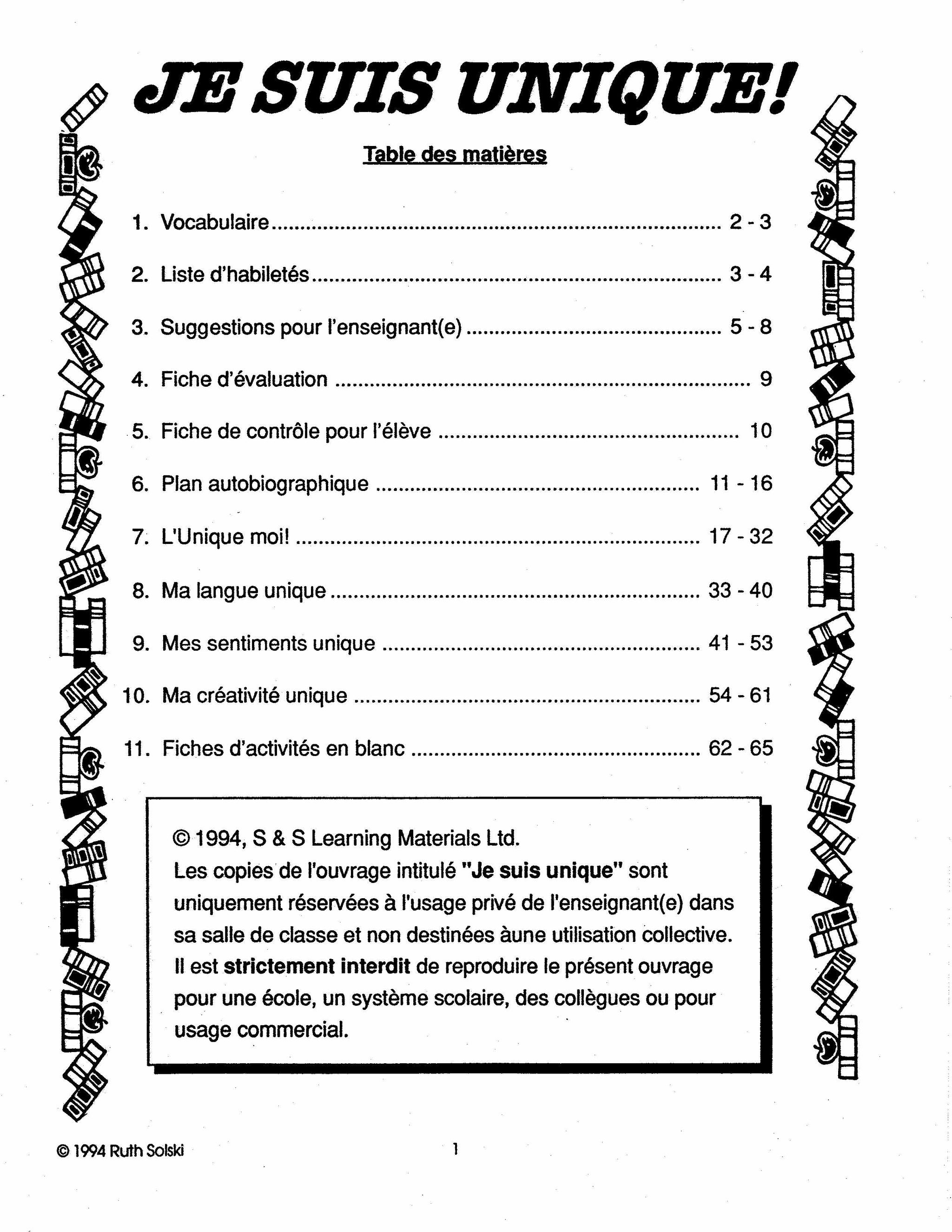 Je suis unique! 4e à 6e année