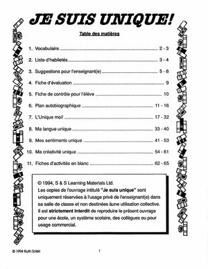 Je suis unique! 4e à 6e année