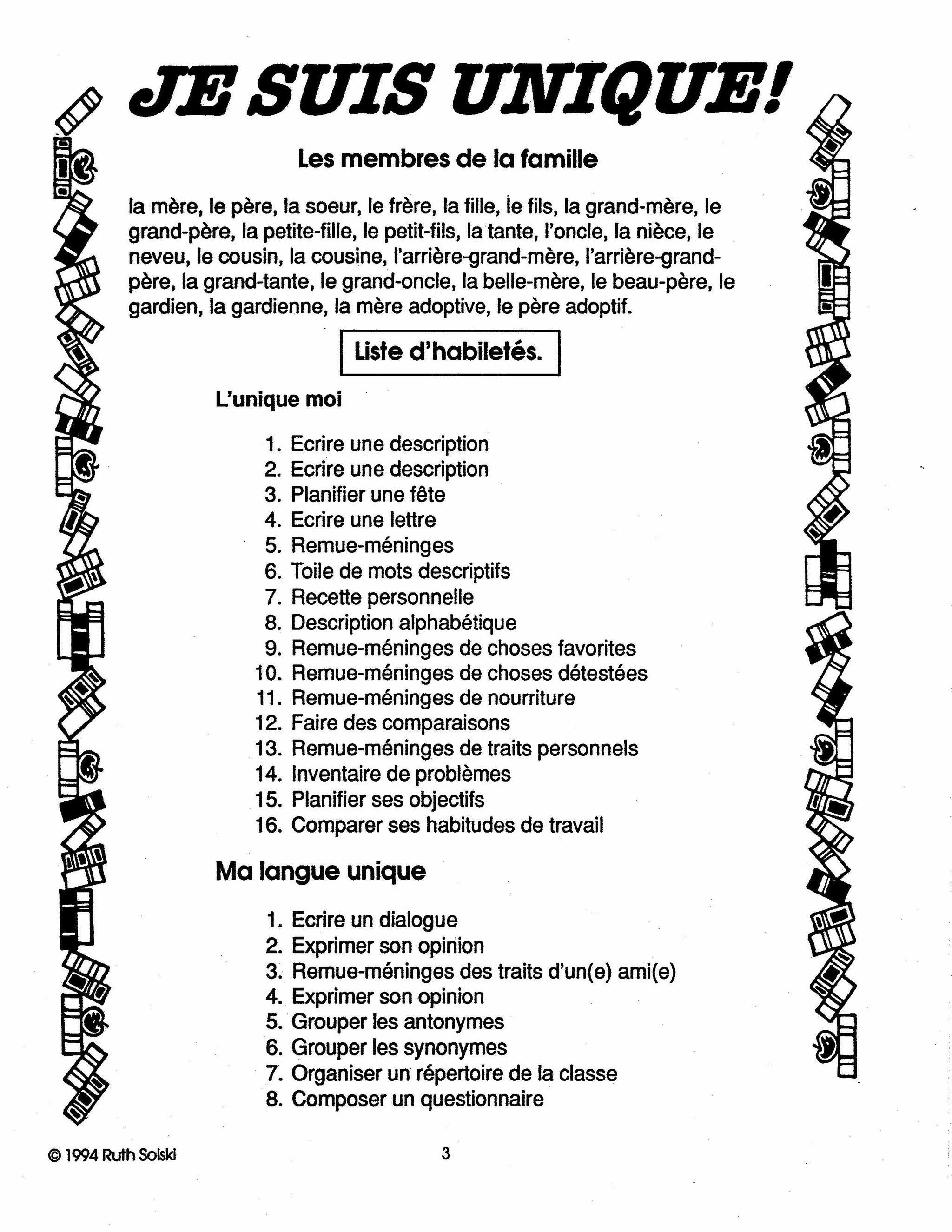 Je suis unique! 4e à 6e année