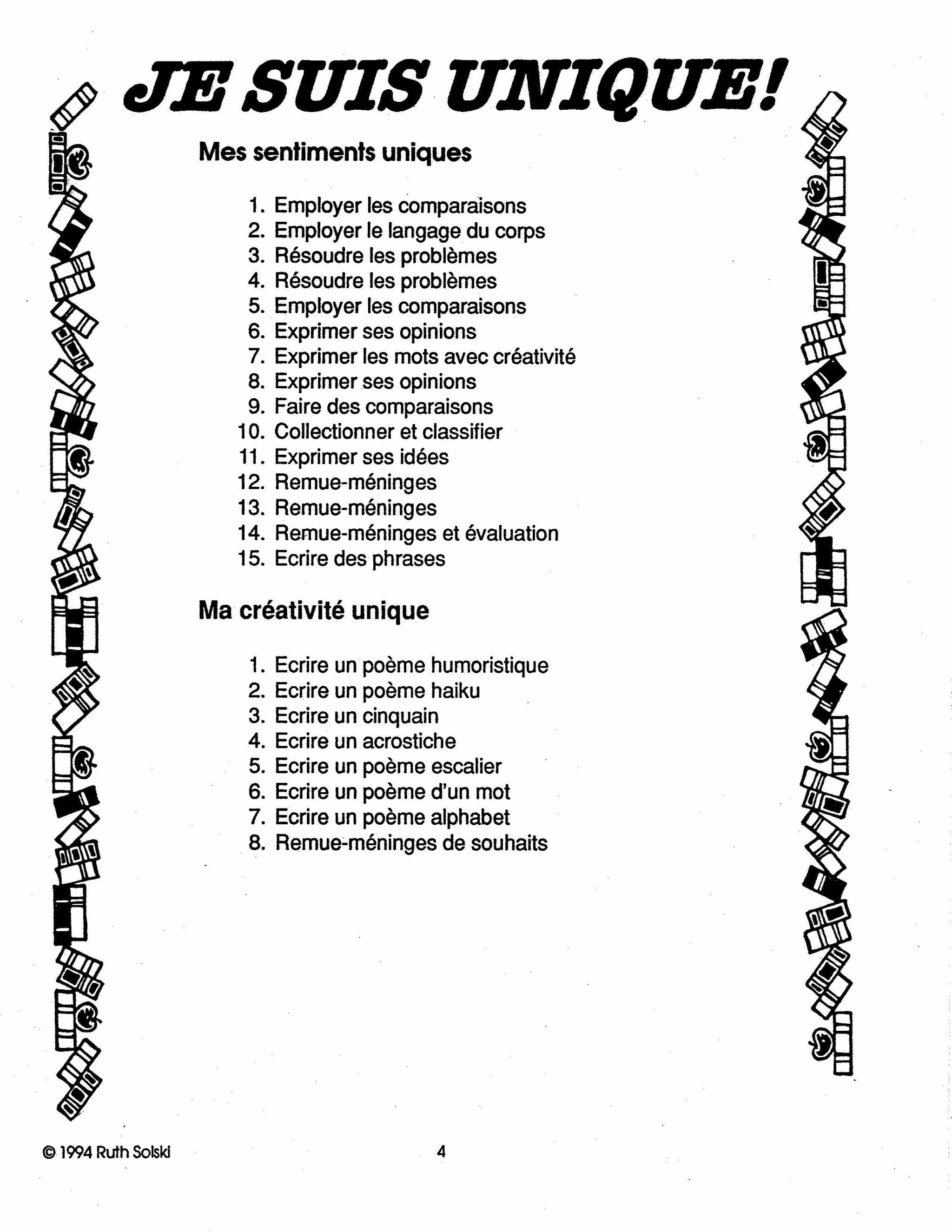 Je suis unique! 4e à 6e année