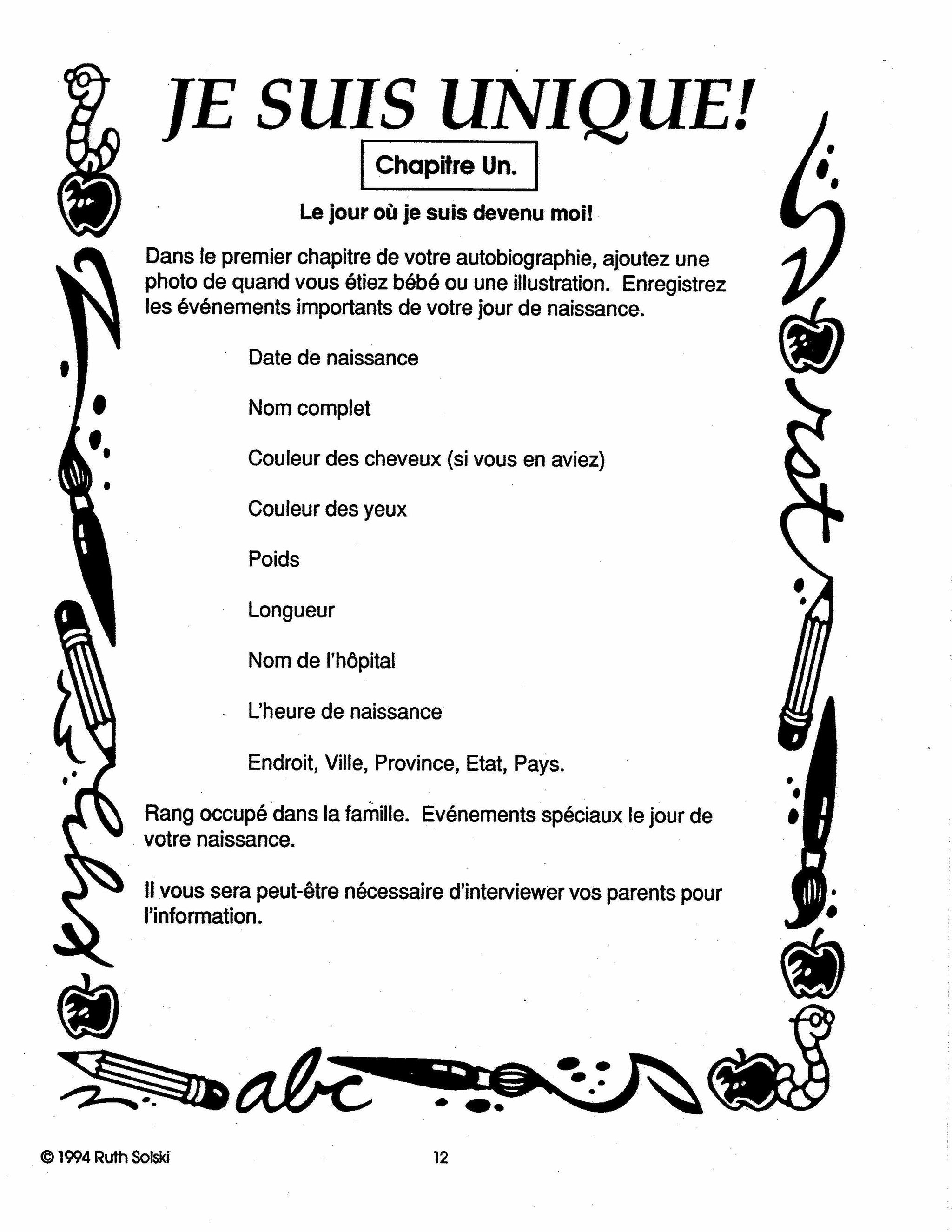 Je suis unique! 4e à 6e année