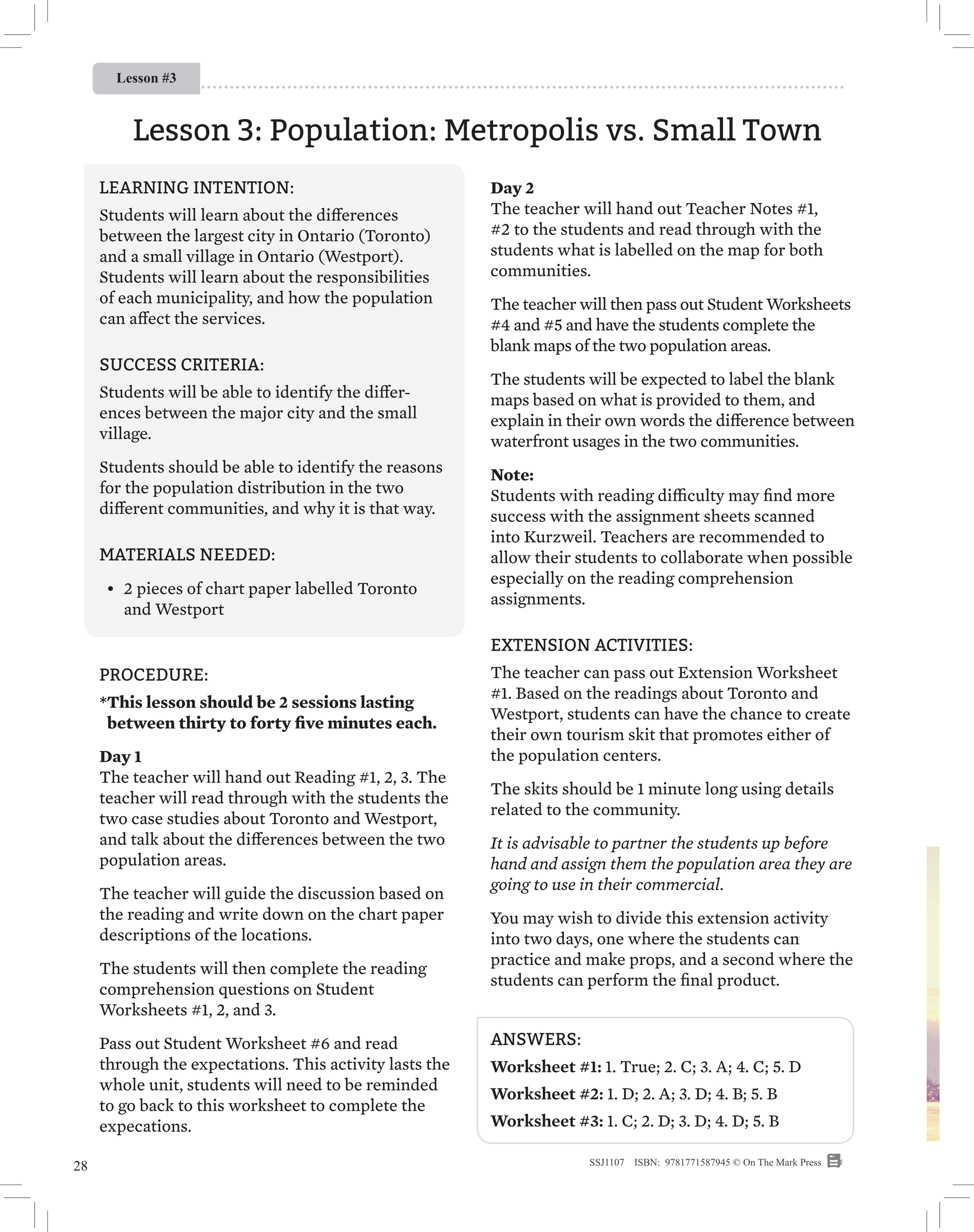 Living and Working In Ontario Grade 3 Ontario Social Studies Curriculum