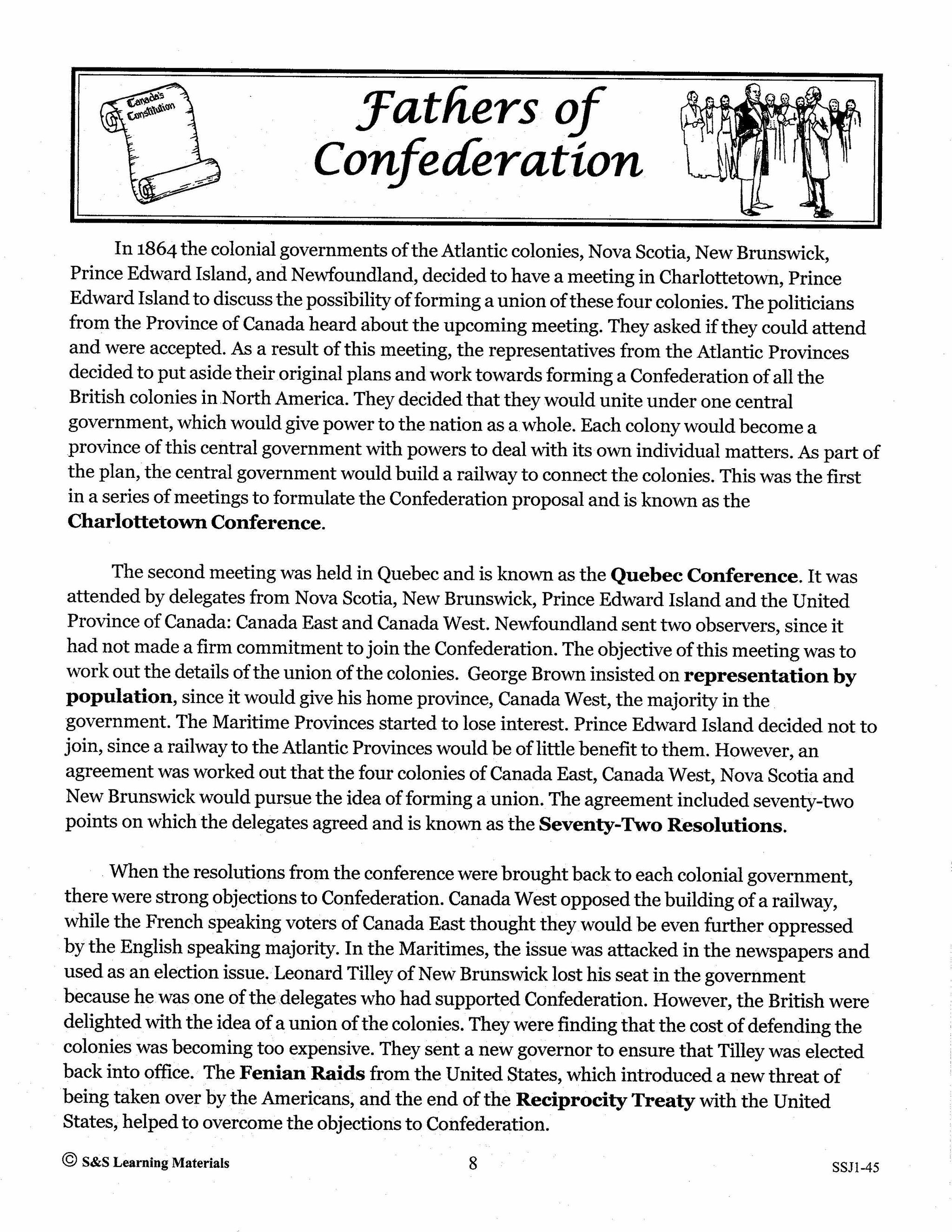Canada's Fathers of Confederation Grades 4-8 Biographies and Follow-up Worksheets