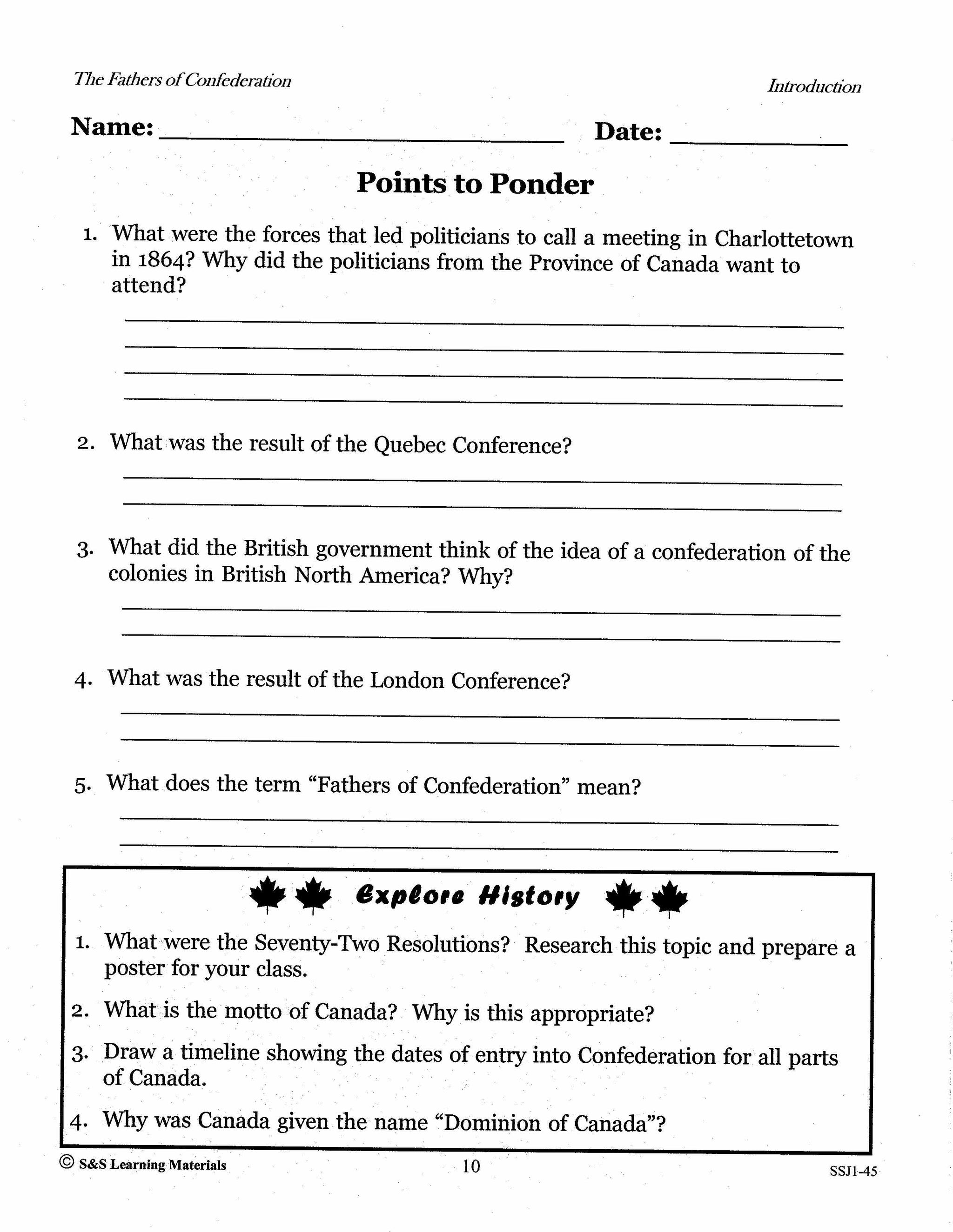 Canada's Fathers of Confederation Grades 4-8 Biographies and Follow-up Worksheets