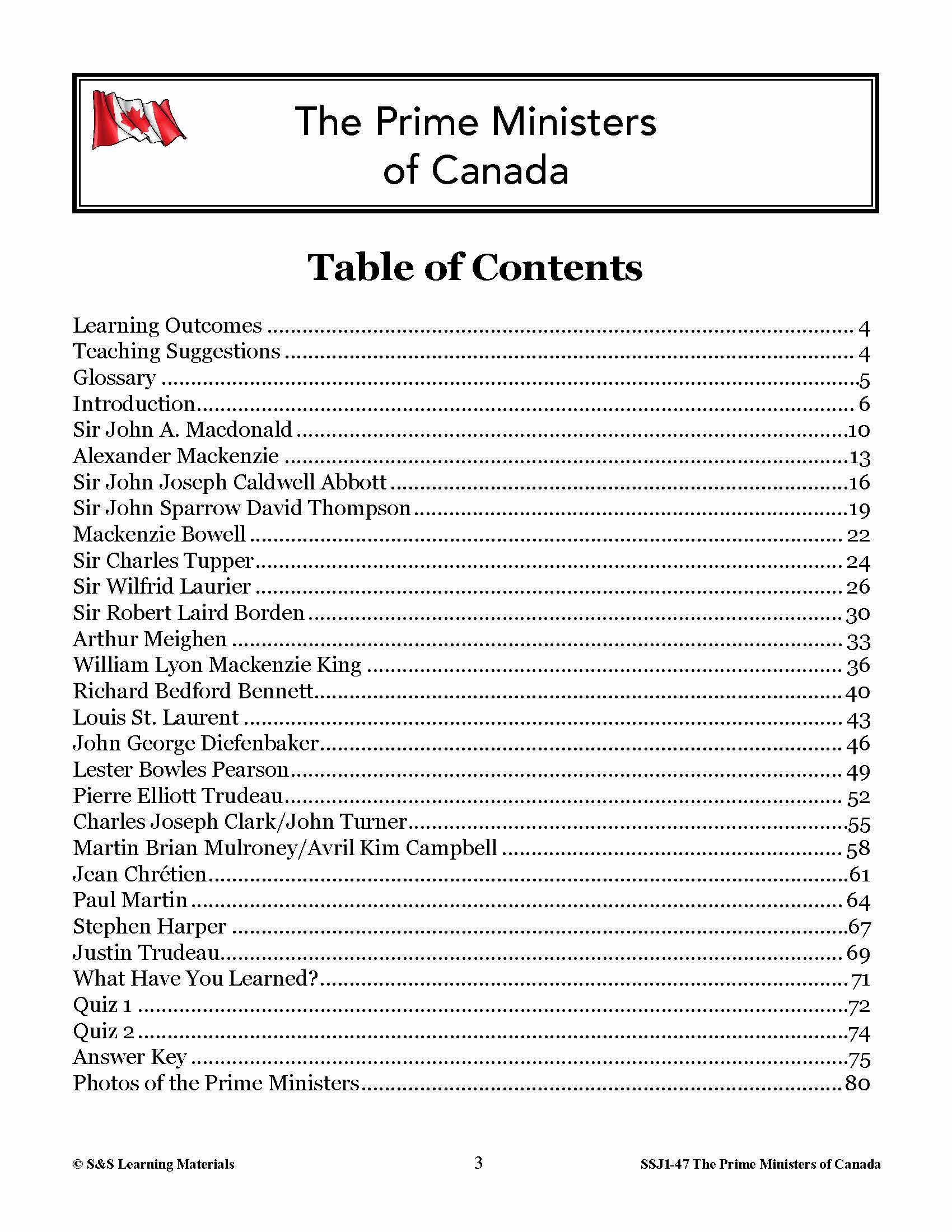 Prime Ministers of Canada Grades 4-8