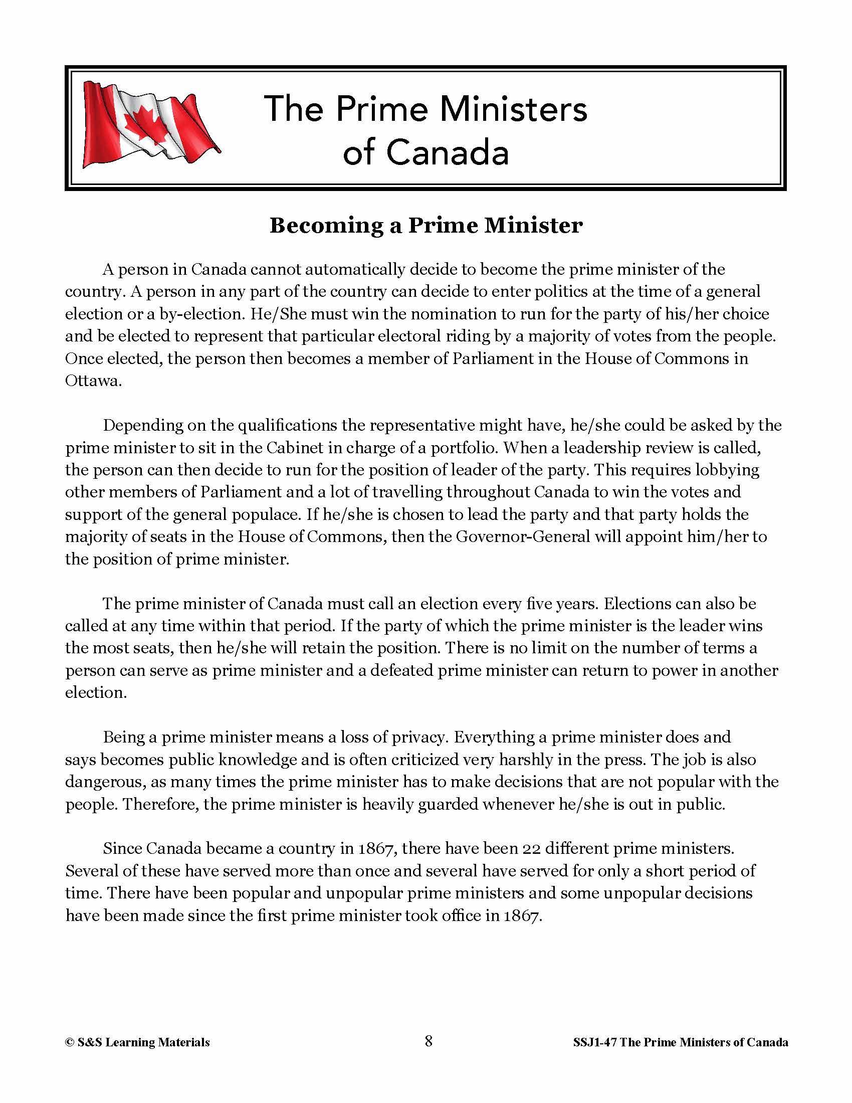 Prime Ministers of Canada Grades 4-8