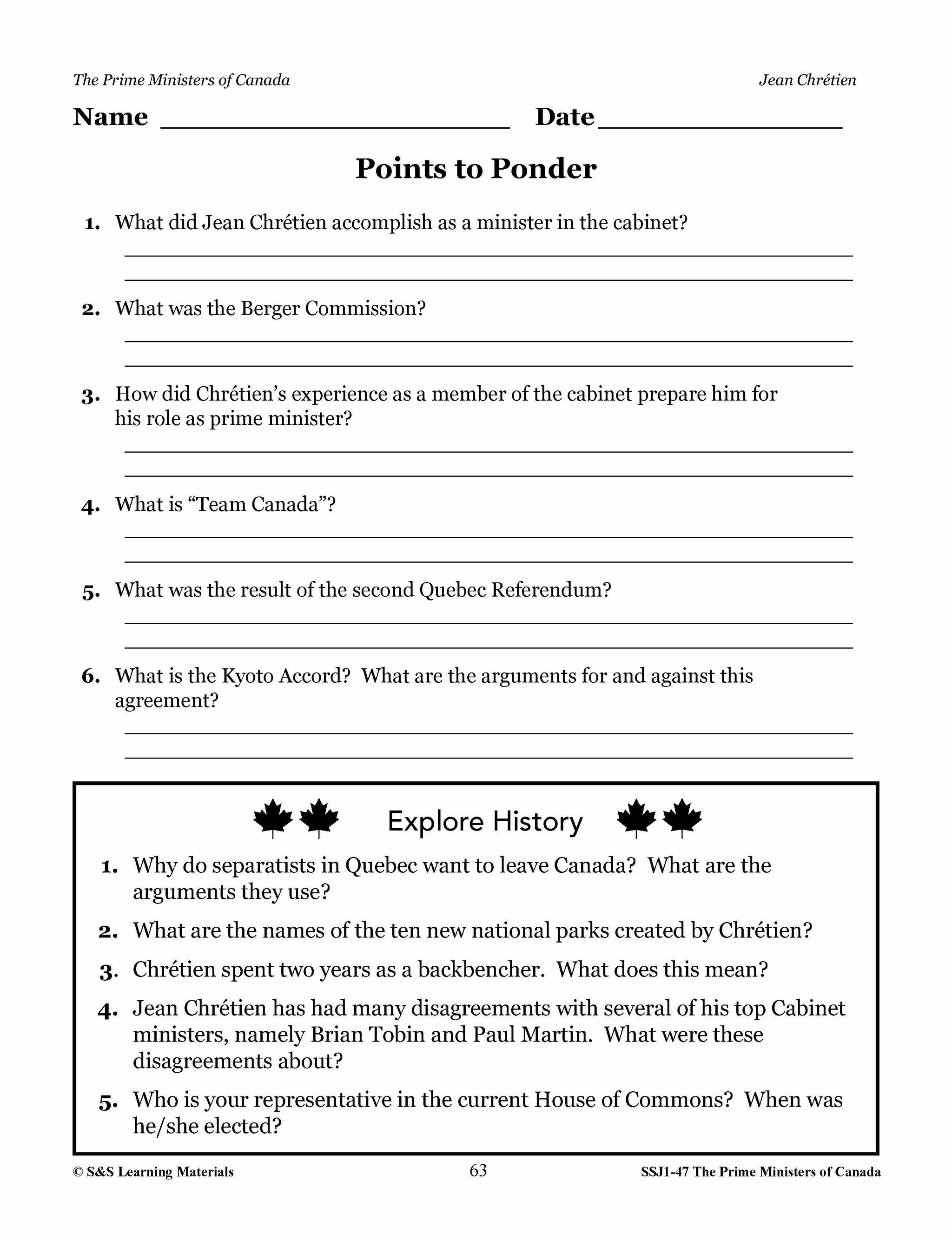 Prime Ministers of Canada Grades 4-8
