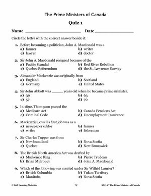 Prime Ministers of Canada Grades 4-8