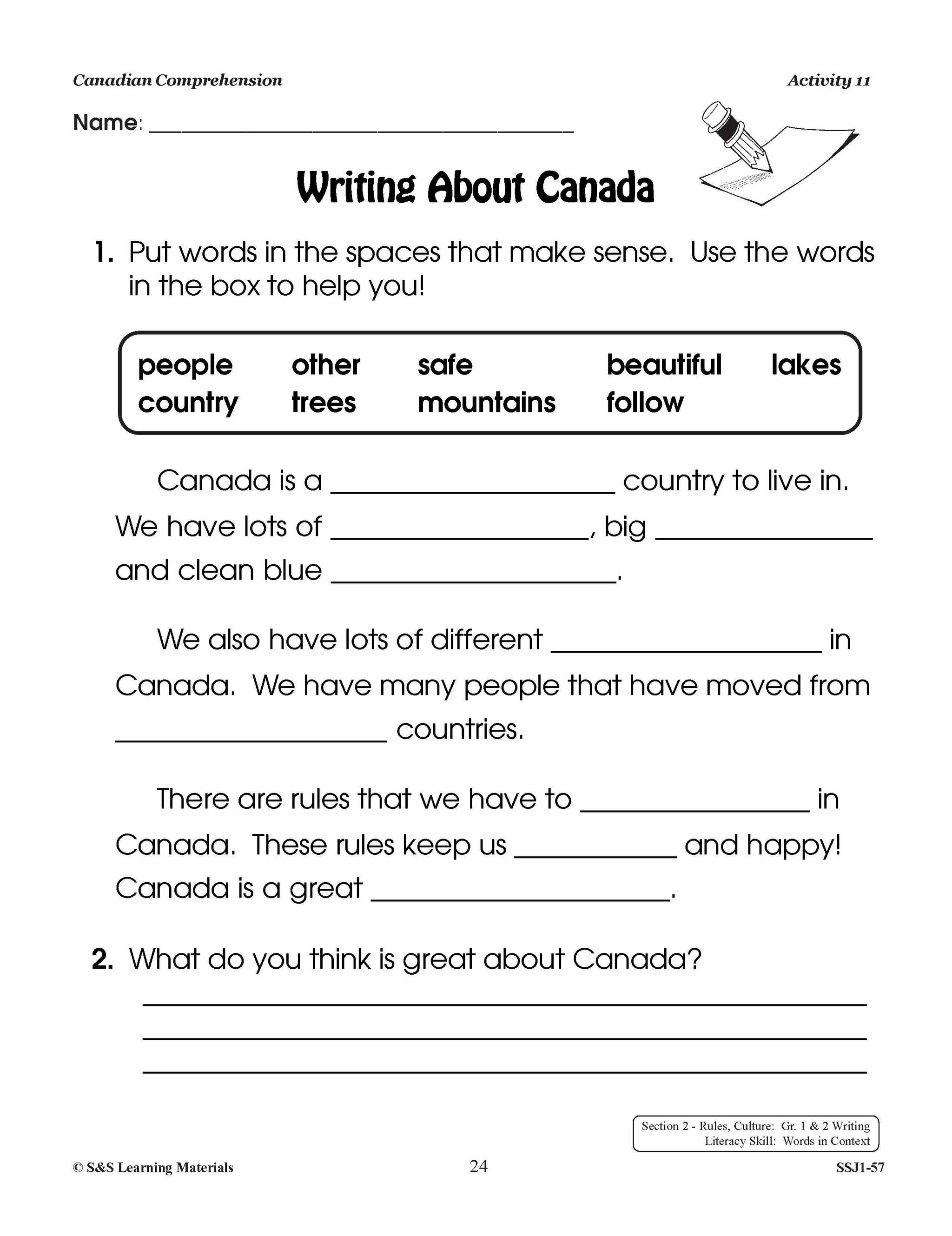 Canadian Comprehension Grades 1-2 (Fiction and NonFiction)