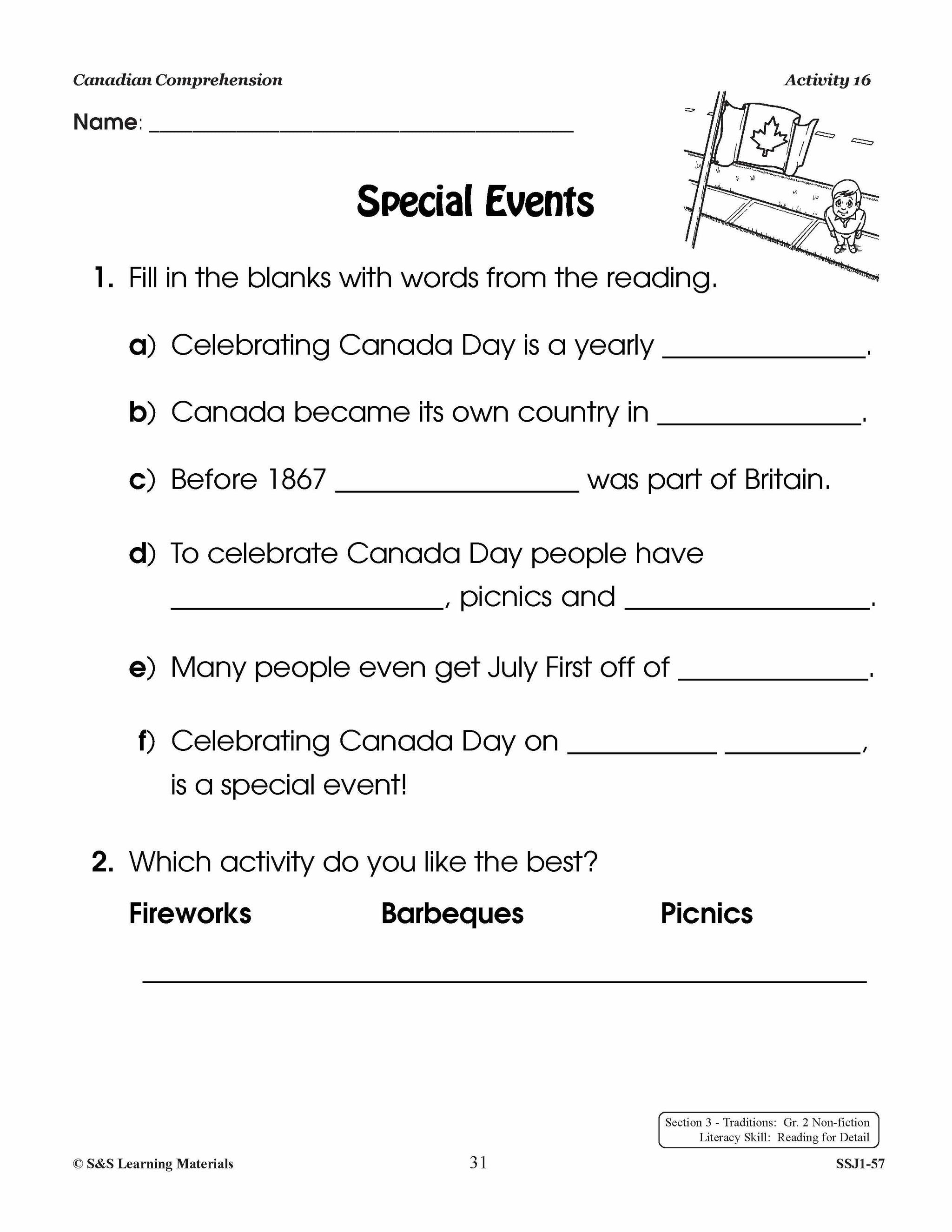 Canadian Comprehension Grades 1-2 (Fiction and NonFiction)