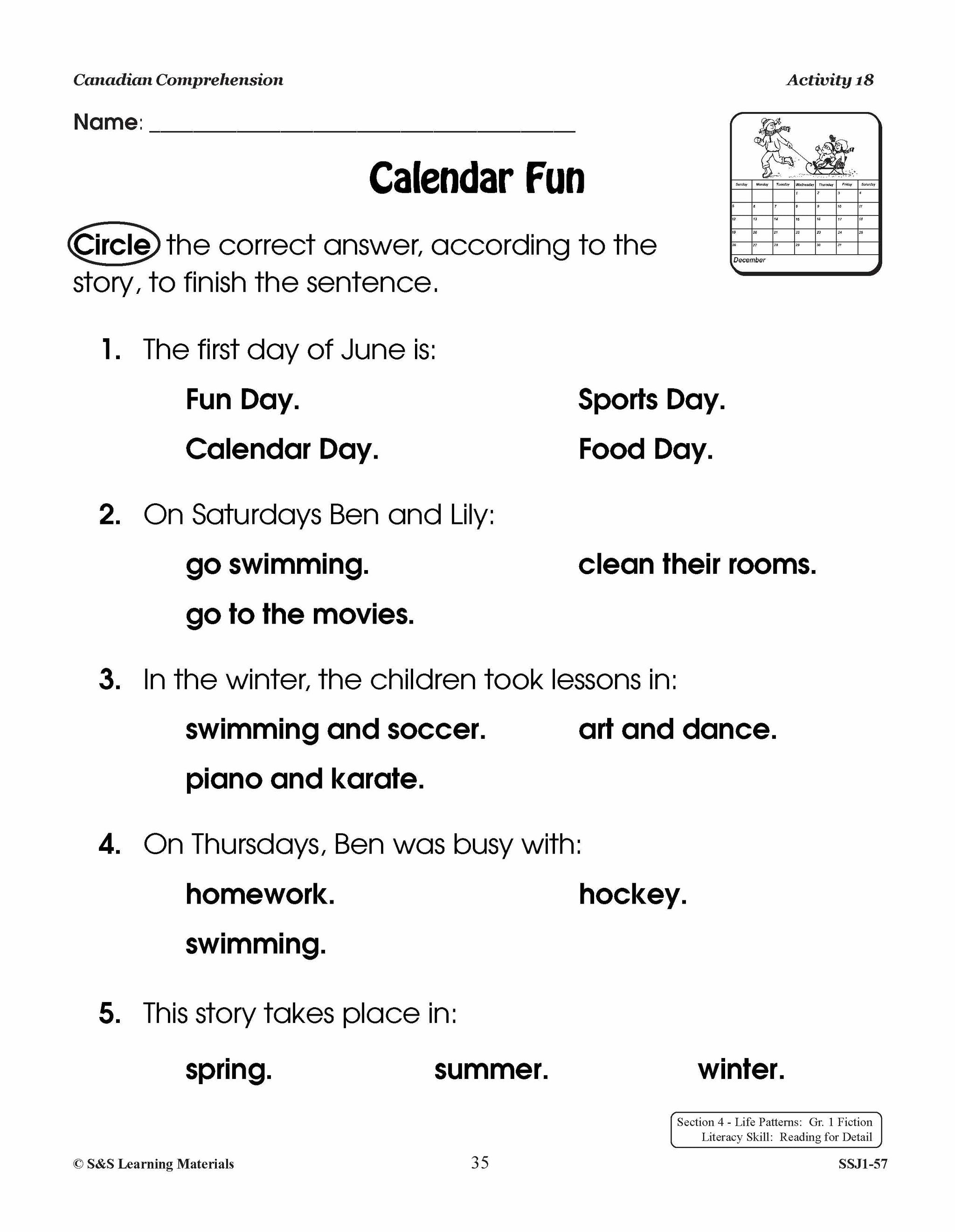 Canadian Comprehension Grades 1-2 (Fiction and NonFiction)