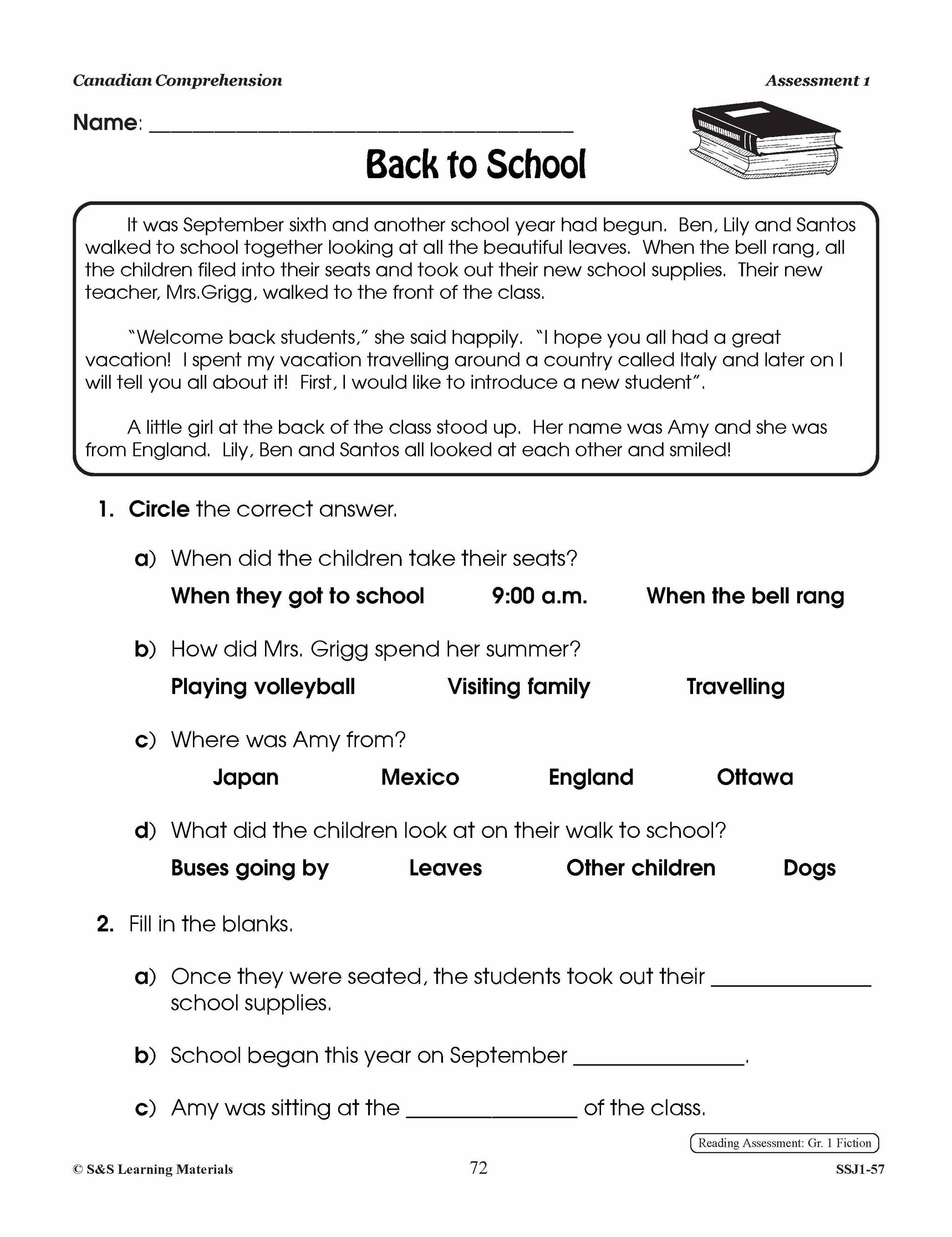 Canadian Comprehension Grades 1-2 (Fiction and NonFiction)