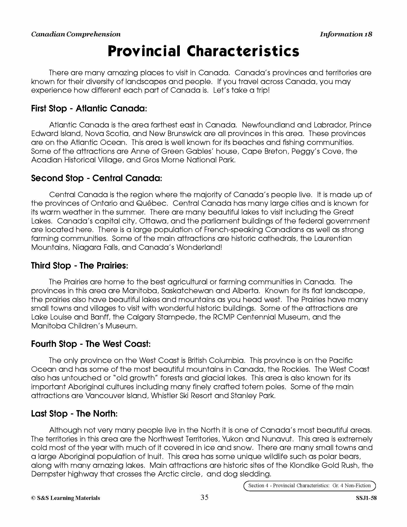 Canadian Comprehension Grades 3-4 (Fiction and Nonfiction)