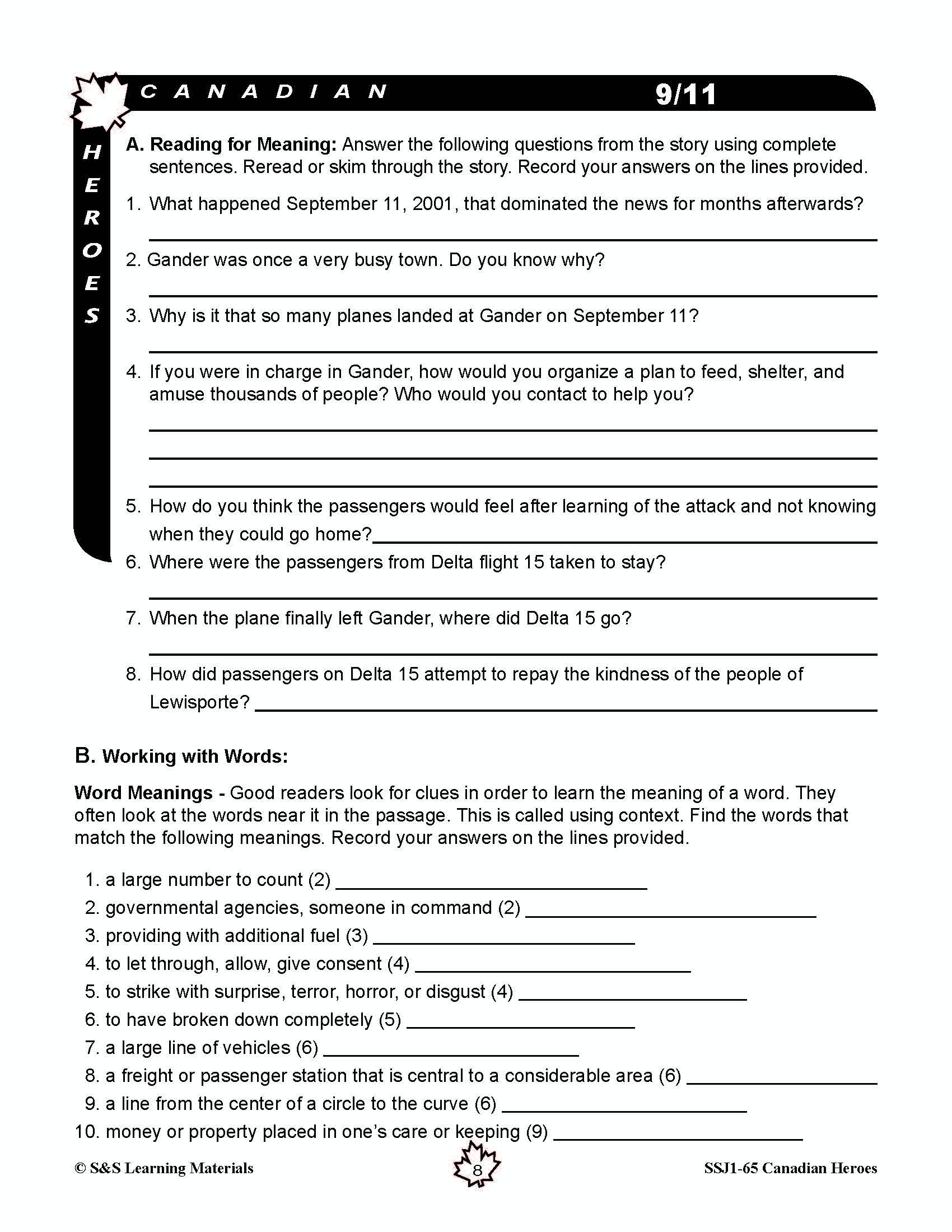 Canadian Heroes Grades 5-8 - everyday heroes in times of disaster, medicine, science, sports and more!