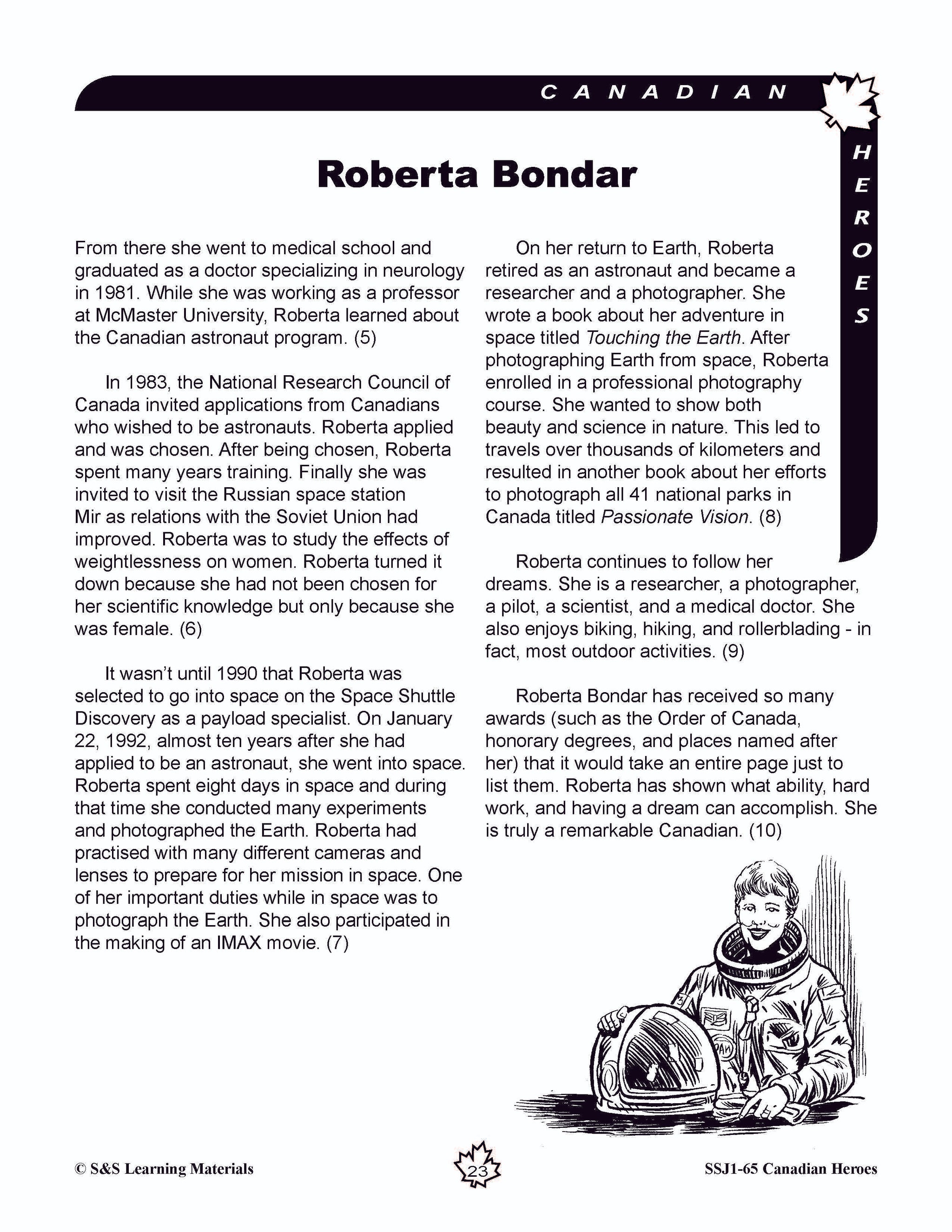 Canadian Heroes Grades 5-8 - everyday heroes in times of disaster, medicine, science, sports and more!