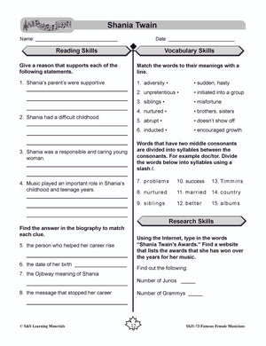 Famous Canadian Female Musicians Non Fiction Reading Grades 4-8