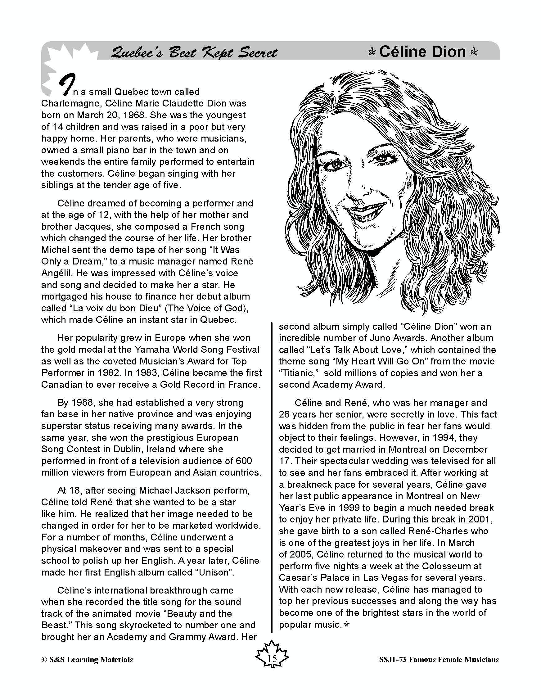 Famous Canadian Female Musicians Non Fiction Reading Grades 4-8