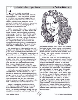 Famous Canadian Female Musicians Non Fiction Reading Grades 4-8