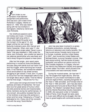 Famous Canadian Female Musicians Non Fiction Reading Grades 4-8