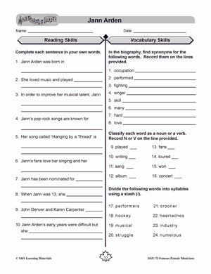 Famous Canadian Female Musicians Non Fiction Reading Grades 4-8