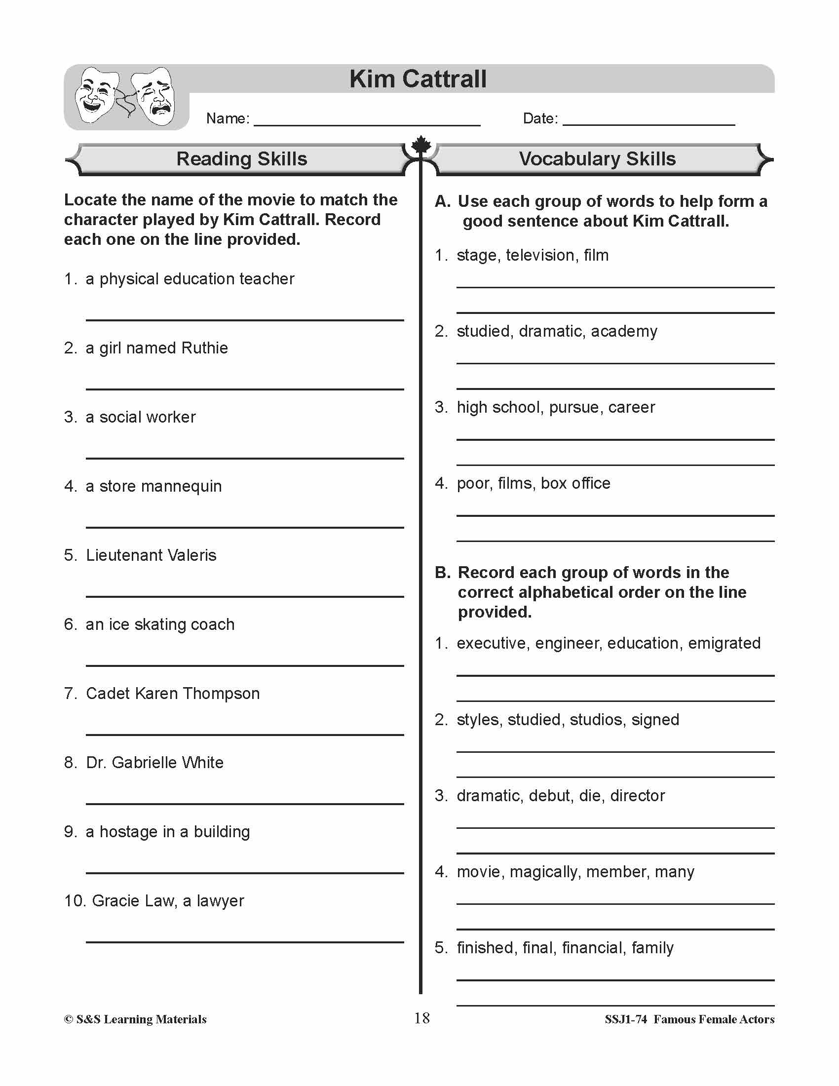 Famous Canadian Female Actors Non Fiction Reading Grades 4-8