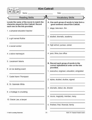Famous Canadian Female Actors Non Fiction Reading Grades 4-8