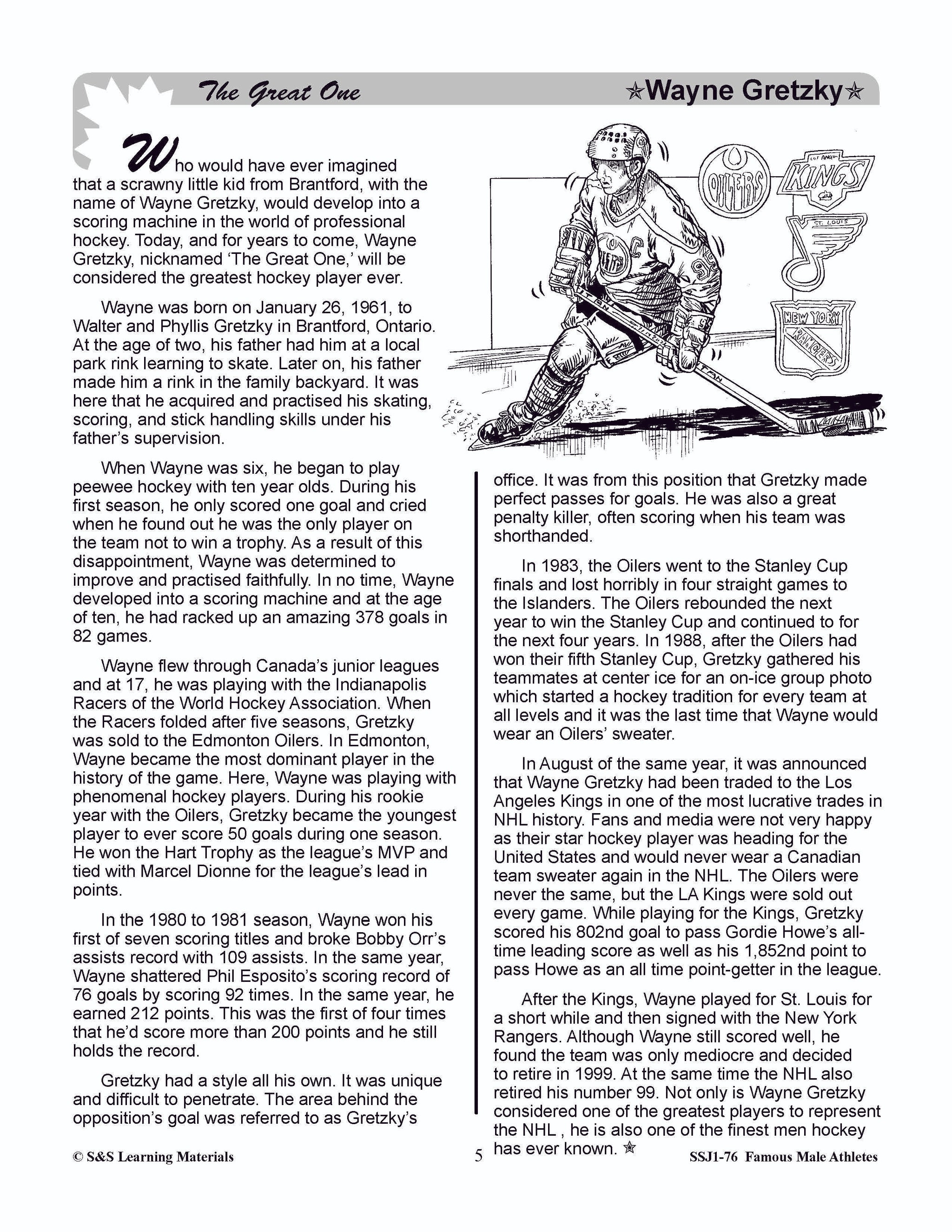 Famous Canadian Male Athletes Non Fiction Reading Grades 4-8